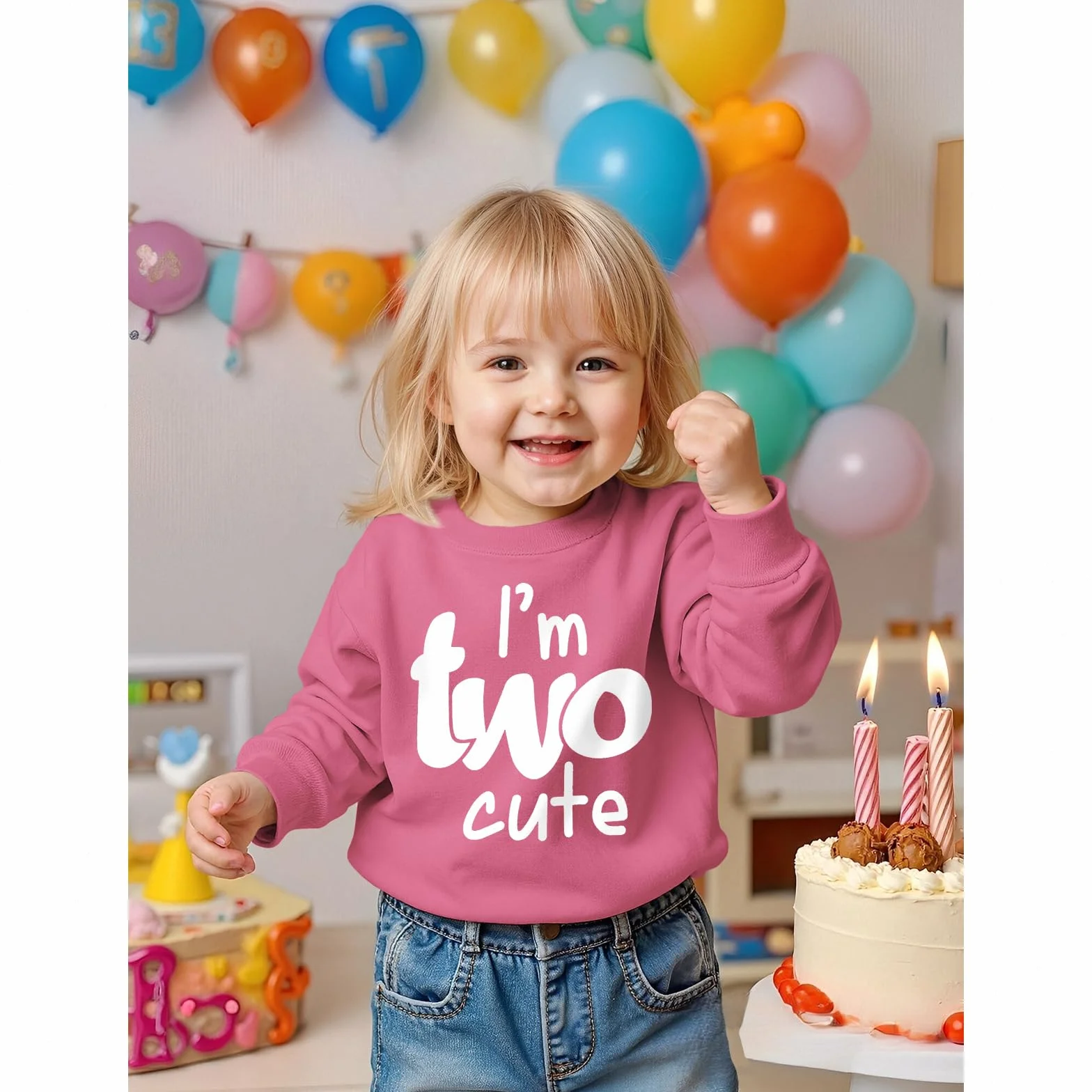 CM C&M WODRO 2. Urodzinowa bluza dla dziewczynek I'm Two Cute Drukarka Sweter Drugie urodziny Sweter Dziecięcy Urodziny Stroje Jesień Zima Odzież dziecięca Okrągły dekolt Koszulka z długim rękawem