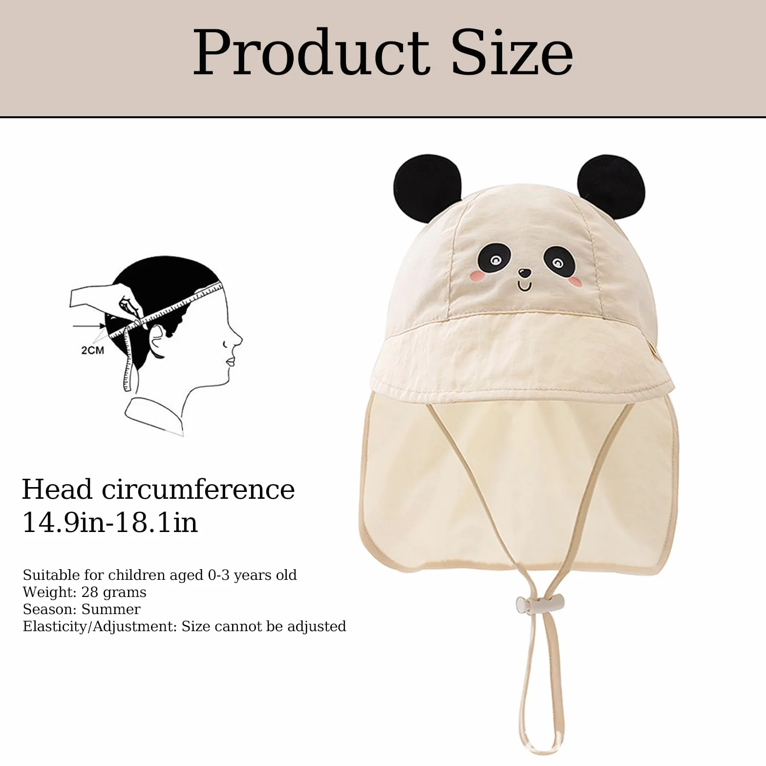 AYNKH Bebe Muslin Peaked Cap, kapelusz przeciwsłoneczny z ochroną szyi i uszu, ochrona UV (UPF 50+) Czapka unisex dla niemowląt i niemowląt, obwód głowy 38-46 cm (Panda)