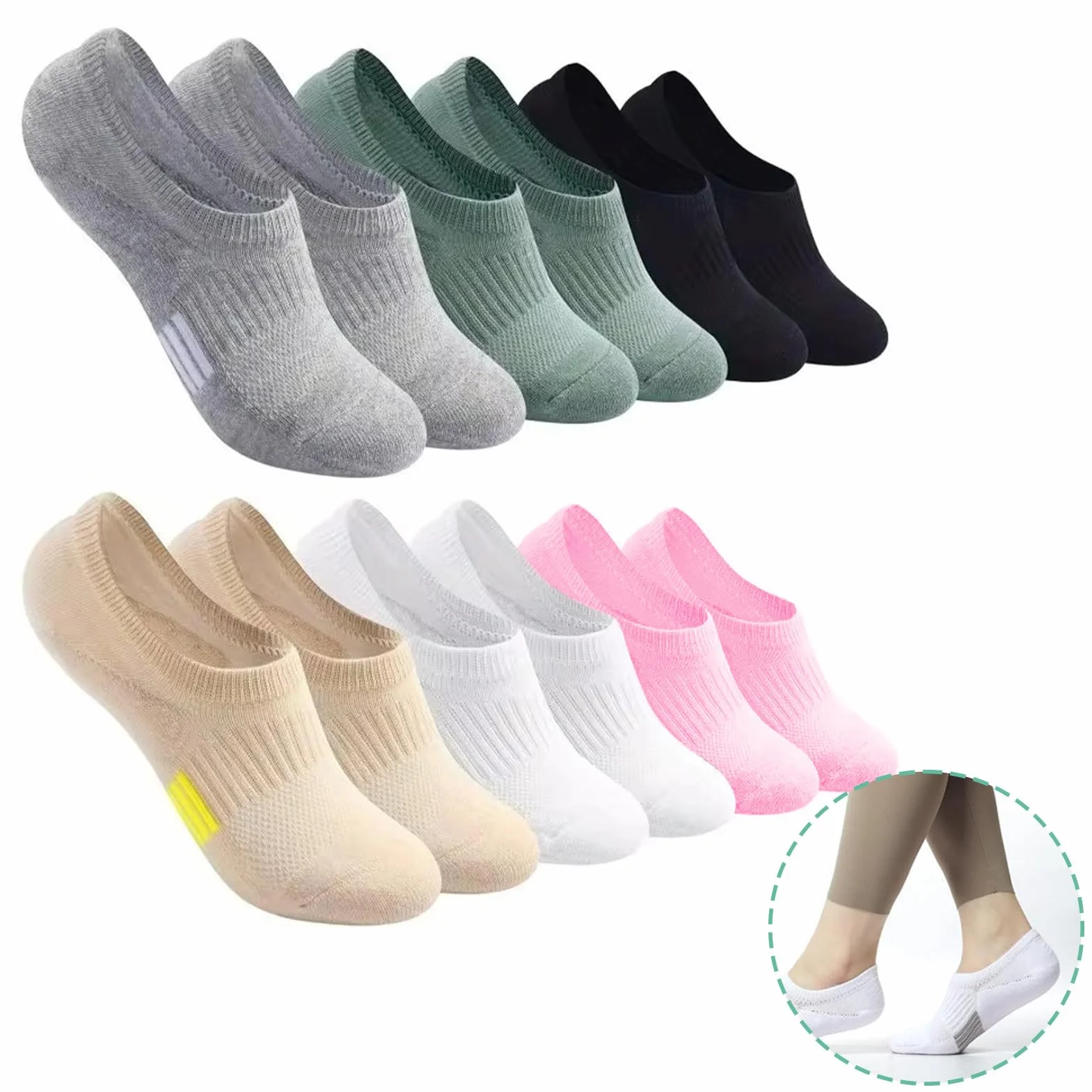 6 par skarpet damskich do sneakersów, 35-38 39-42, skarpety do biegania, niewidoczne, antypoślizgowe, silikonowe, krótkie, niewidoczne, oddychające, bawełniane, sportowe, prezenty dla kobiet, białe