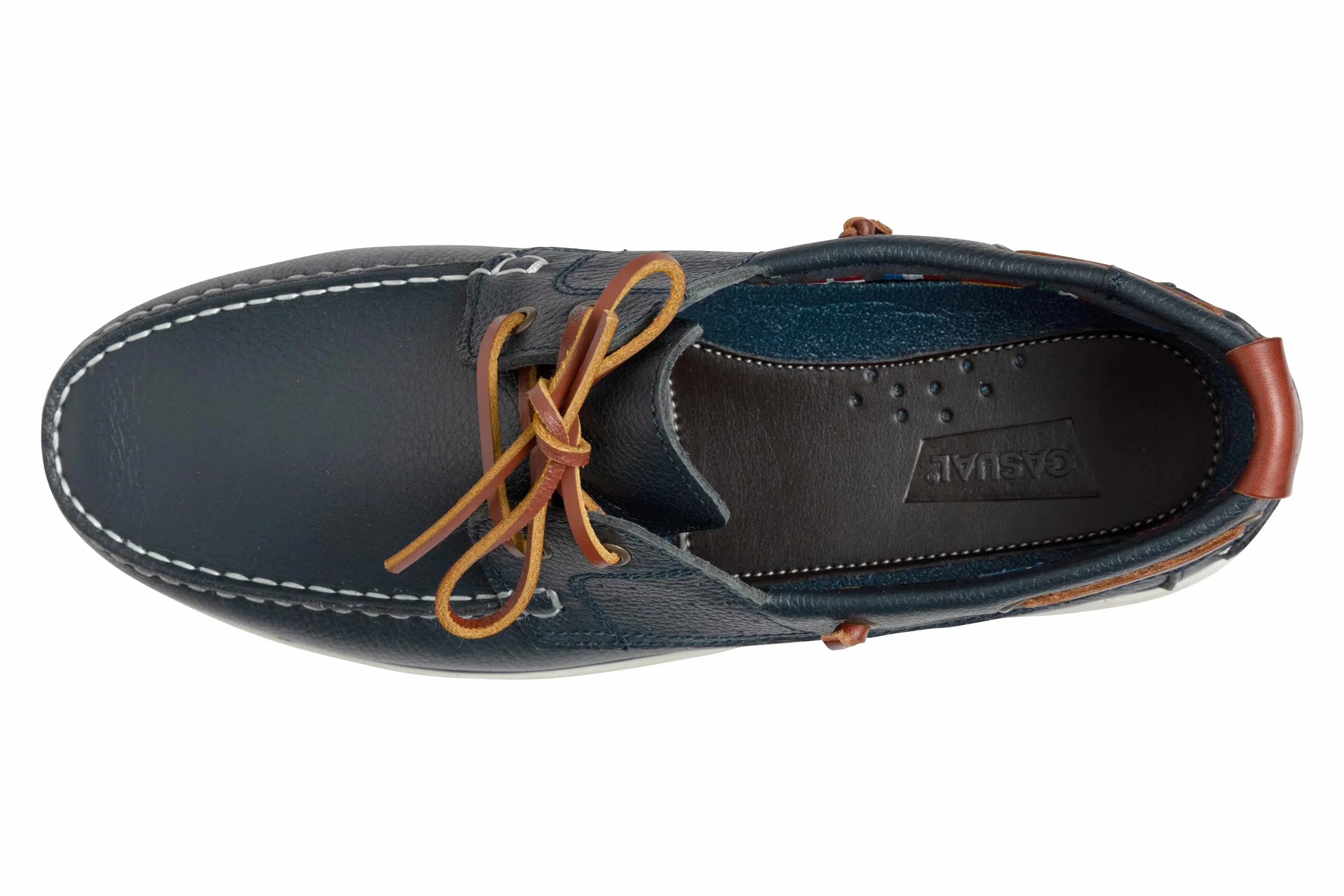 Buty żeglarskie męskie, z prawdziwej skóry, płaskie mokasyny ze skórzanym sznurowaniem, ciemnoniebieskie i brązowe, 2 Eye Boat Shoes