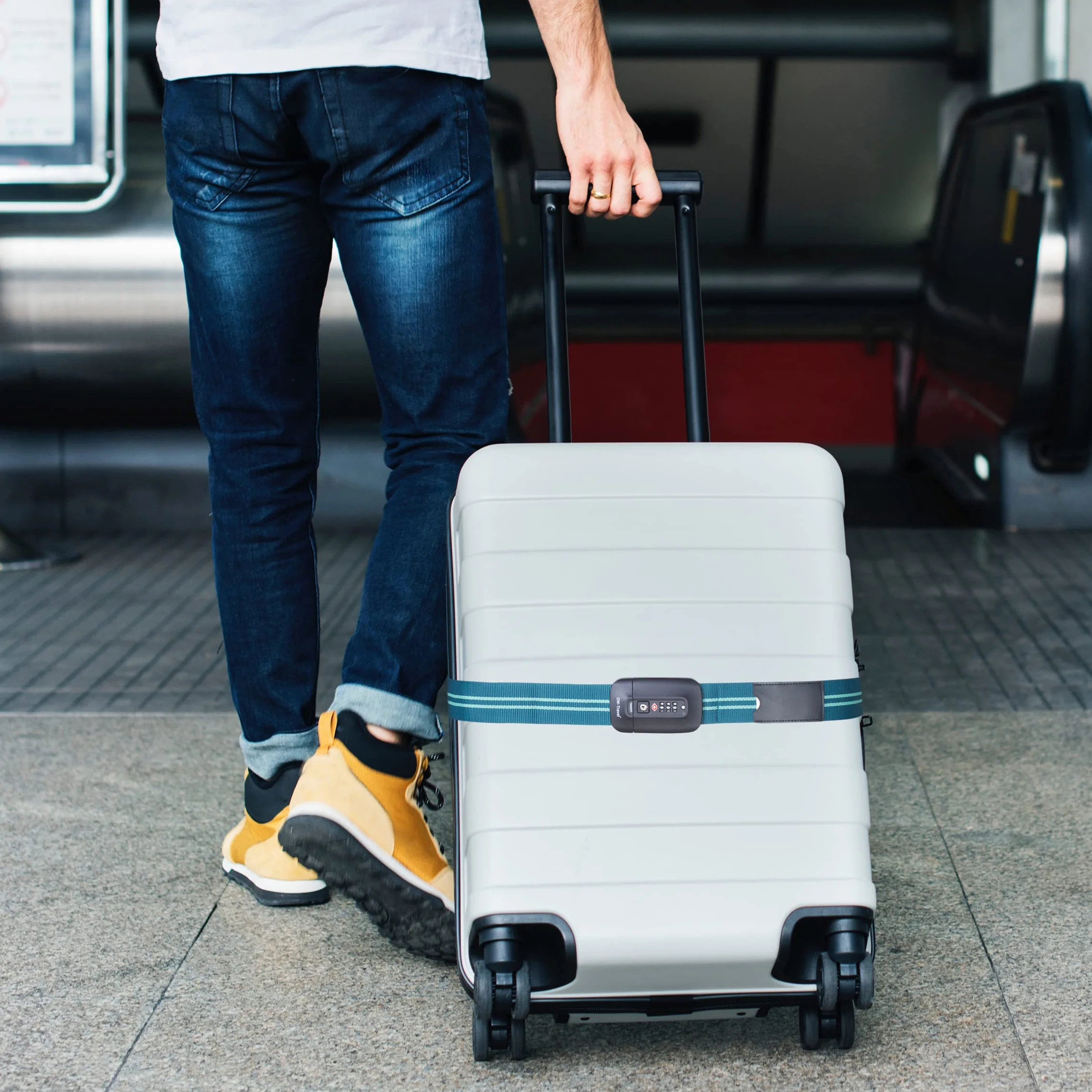 OW-Travel Spersonalizowane paski bagażowe z zamkami do walizek(Niebieski/Zielony) Łatwe do zauważenia paski walizkowe TSA etykietami bagażowymi.Pasek podróżny blokadą.Zamykane zamki do walizki