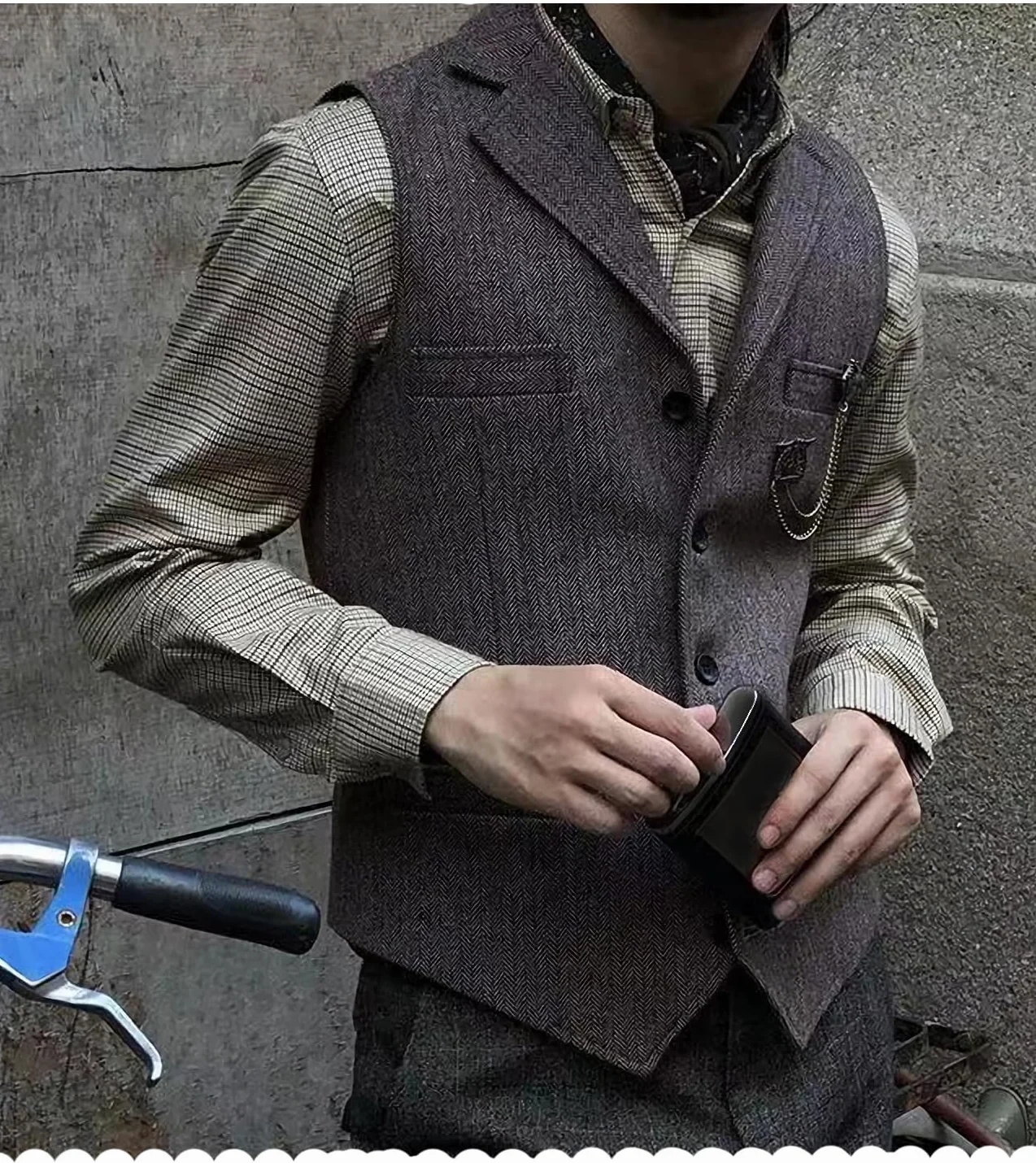 Tuikayoo Garnitur męski, kamizelka, slim fit, sukienka wełniana, kamizelka, tweed Herringbone dla świadków