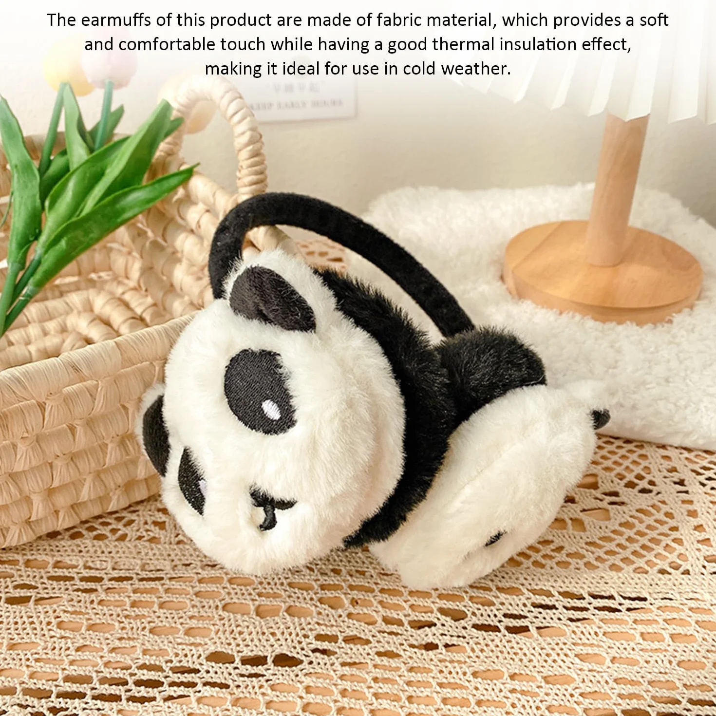 1 sztuka Panda nauszniki, 1 para pluszowych rękawic pandy, zimowe pluszowe ocieplacze na uszy, dziecięce ocieplacze na uszy, śliczny zestaw termiczny dla zwierząt, Czarno-biały, M