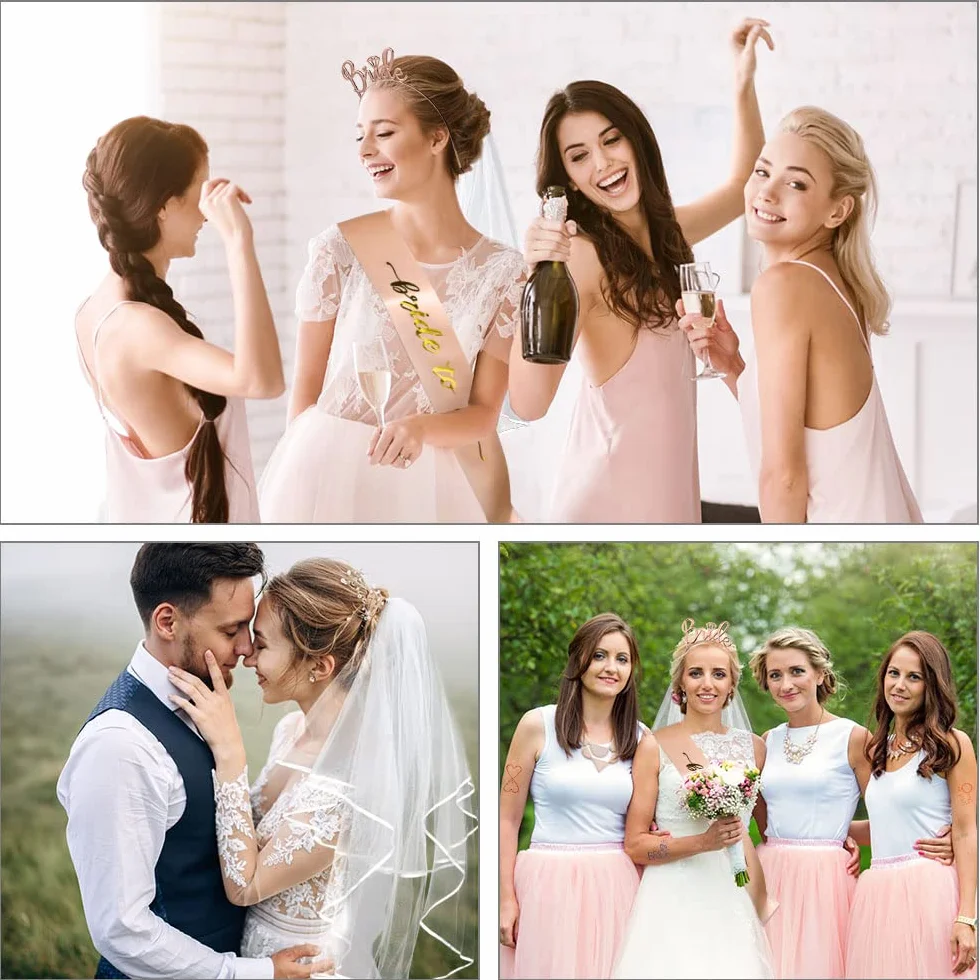 Aomig Bride to Be JGA dekoracyjna szarfa zestaw 4 szt. Team Bride szarfa na wieczór panieński, fotografia ślubna, korona urodzinowa, dla dziewcząt, welon, tiara, wieczór panieński, opaska na czoło w