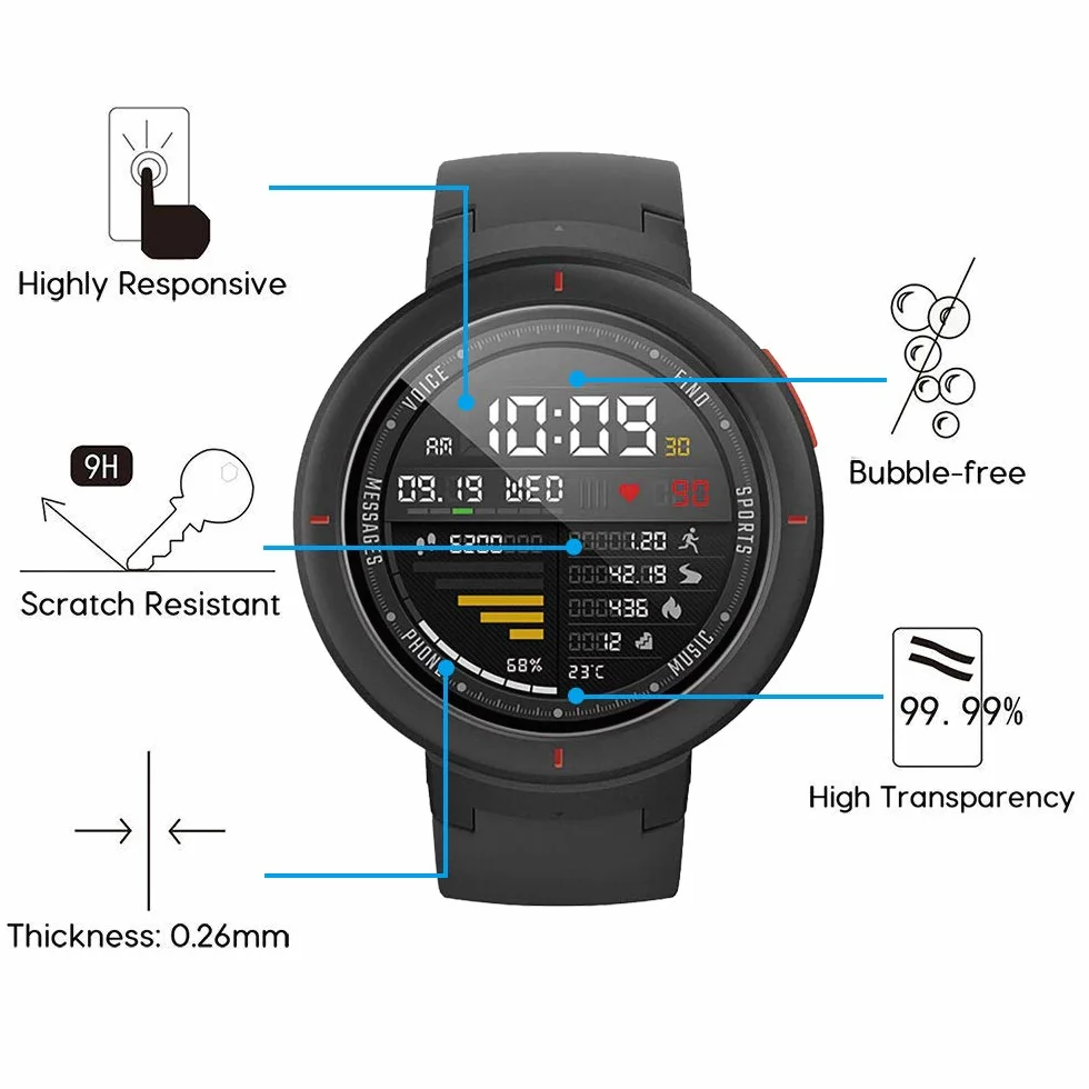 VGUARD 4-częściowa folia ochronna na ekran do zegarka Huawei Watch GT/GT Active/Garmin Swim 2/Garmin Forerunner 45 Plus/Amazfit Verge/Verge Lite/Amazfit T-Rex/TicWatch Pro/Fossil Gen 6 42 mm