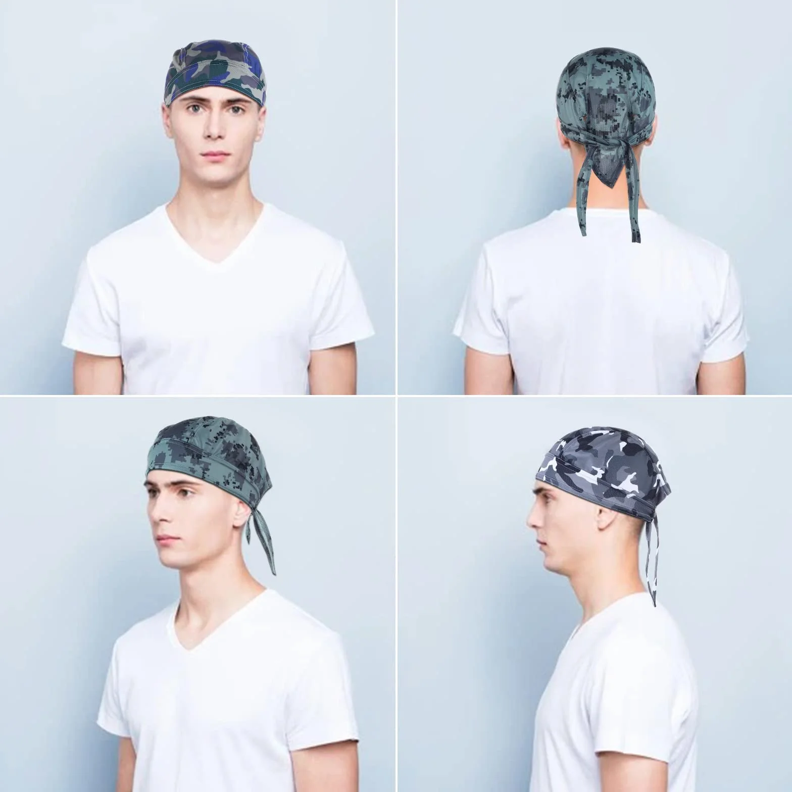 4 szt. bandana męska chusta na głowę, czapka typu hidżab, czaszka, ochrona przed promieniowaniem UV, na lato, kamuflaż, kask rowerowy, hidżab, bandana, chusta na głowę, damska czapka rowerowa, do
