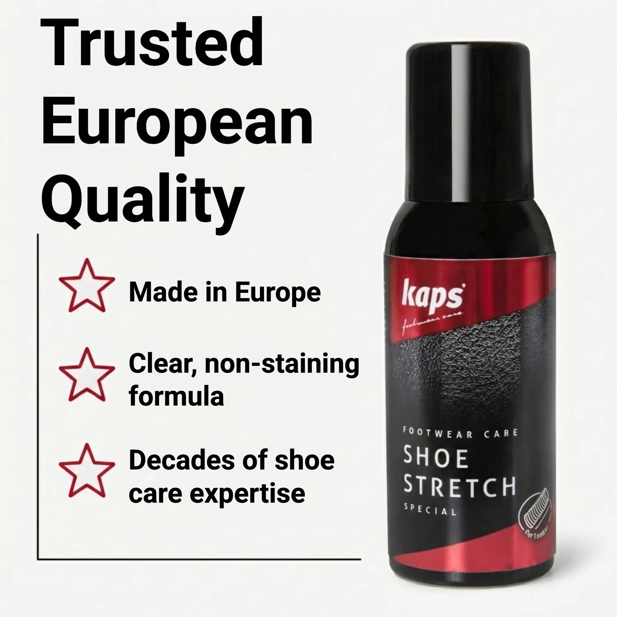 Spray do Obuwia Skórzanego, Rozciąga Sztywne Buty i Eliminuje Punkty Nacisku, Ekspander do Butów, Idealny do Nowego Obuwia, Firmy Kaps - 100 ml
