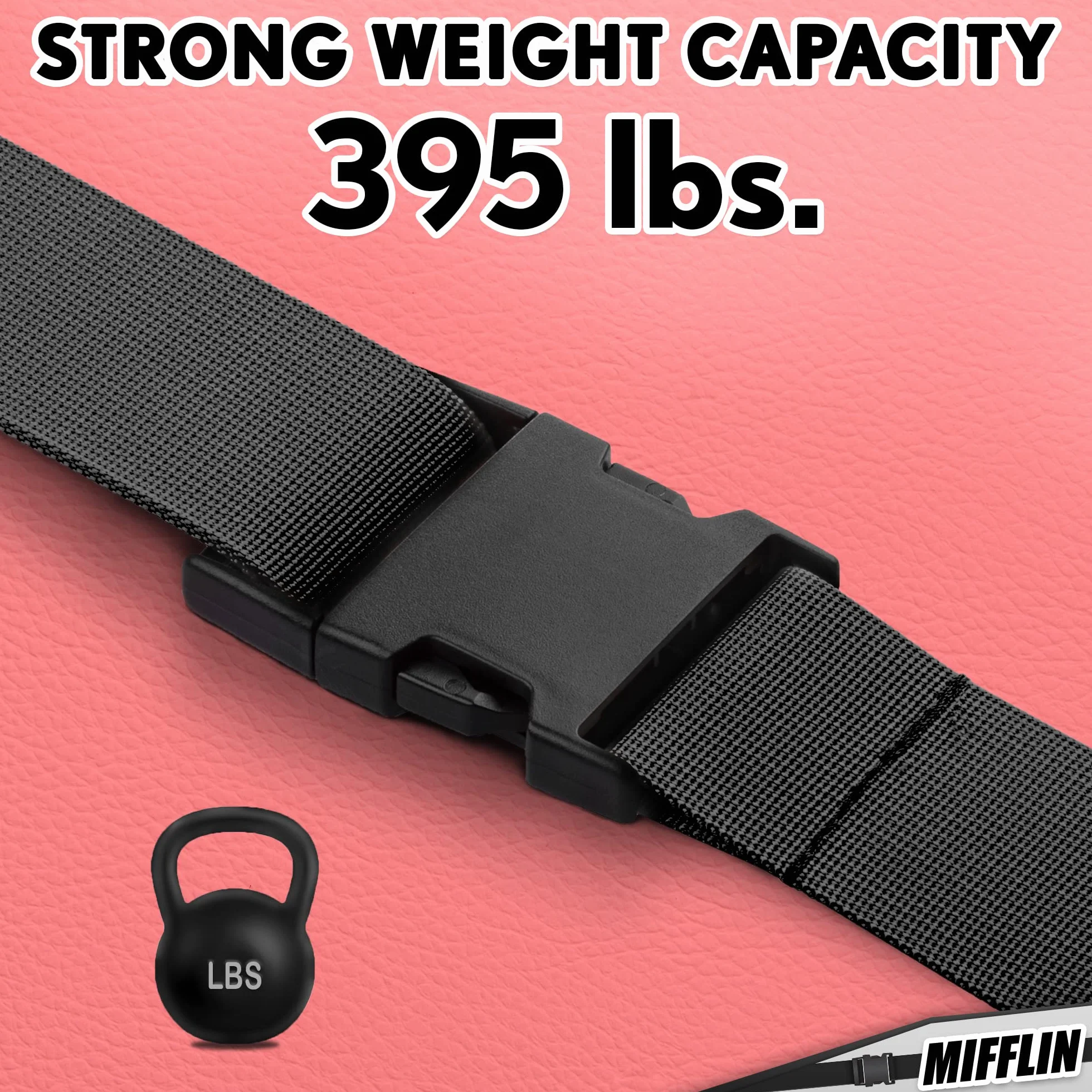 Luggage Straps - Black, 2m Long, 5cm Wide, 4 Pack - Adjustable Nylon Belt for Travel Suitcases & Bags - by Mifflin
