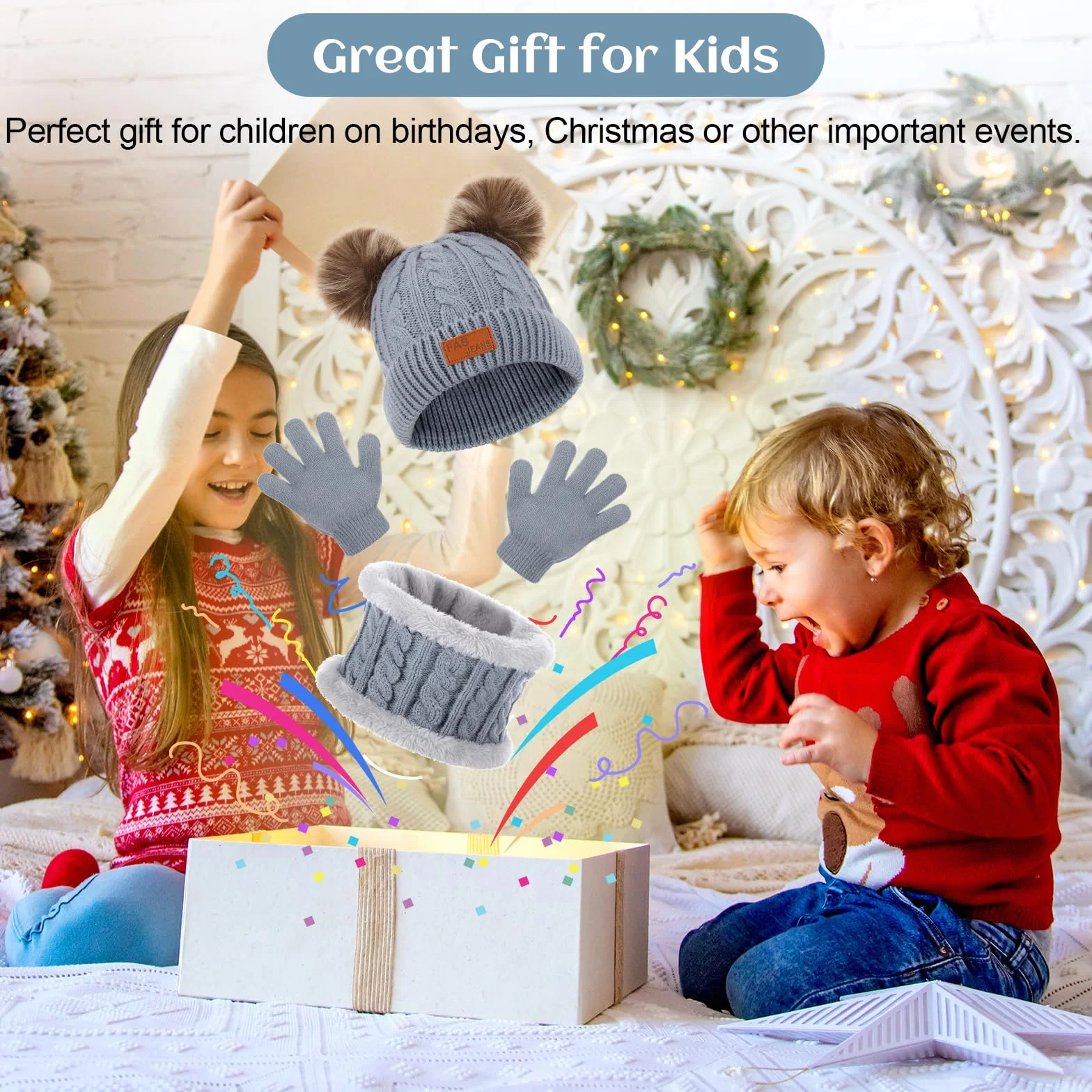 Zestaw czapek szalików i rękawiczek dla dzieci, termiczny dziewczęcy czapka beanie szalik rękawiczki zestaw, 3 w 1 zimowe rękawiczki z szalikiem dla chłopców i dziewcząt 1-5 lat