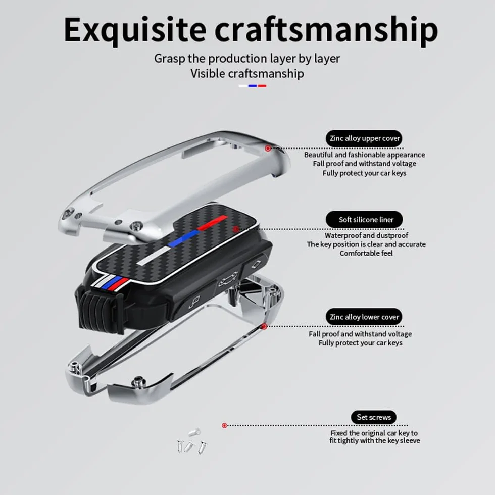 ontto Pasuje do BMW etui na kluczyki samochodowe BMW serii 2 U06 3 G81 M3 5 G60 7 G07 X1 U11 X5 F95 IX1 i4 2023-2025, metalowa osłona na klucze, etui ochronne, 4 przyciski