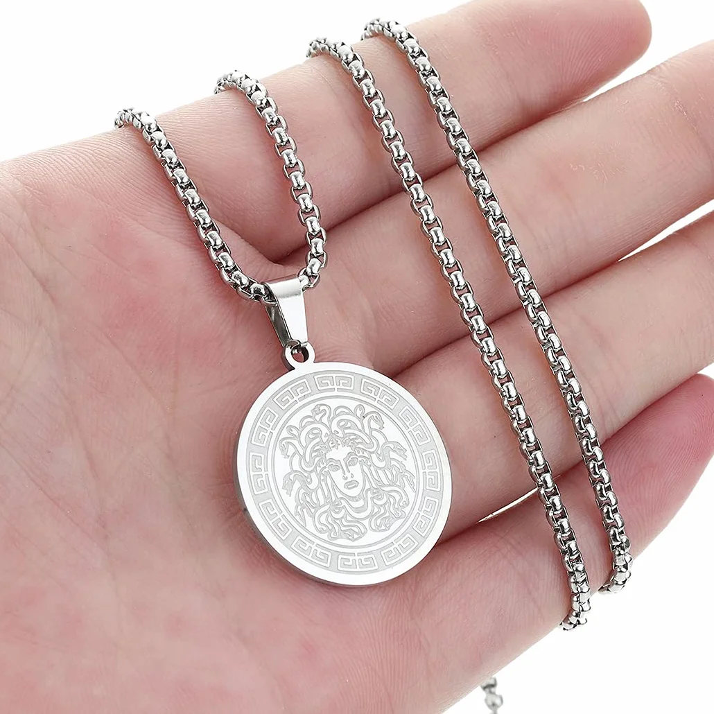 Medusa stal nierdzewna srebrny złoty wisiorek naszyjnik dla kobiet mężczyzn dziewcząt łańcuszek na obojczyk mitologia grecka biżuteria pogański prezent e Stal nierdzewna, colore: Srebrny, cod. SPA077-S