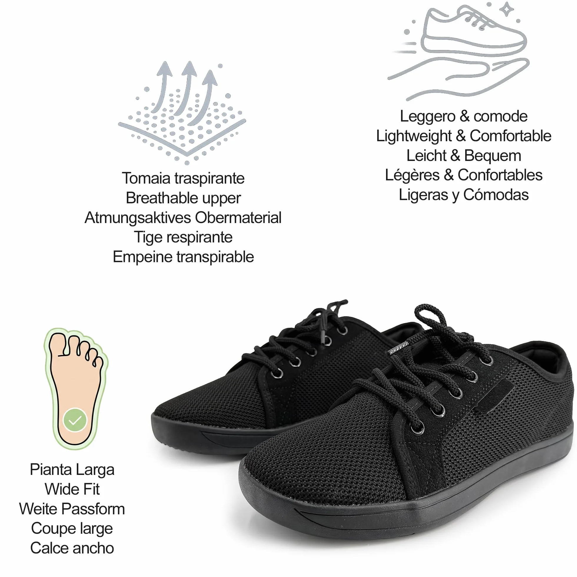 JOMIX Barefoot Buty do chodzenia Męskie szerokie rośliny Wygodne trampki Lekkie i elastyczne oddychające cholewka z siatki antypoślizgowe stabilne podparcie do codziennego użytku