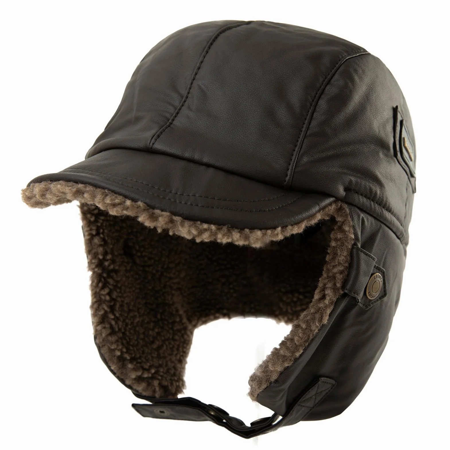 Comhats Ciepła czapka traperska męska ze sztucznej skóry bomberka kapelusz unisex czapka lotnicza czapka futrzana, 99708_Coffee braun, L-XL
