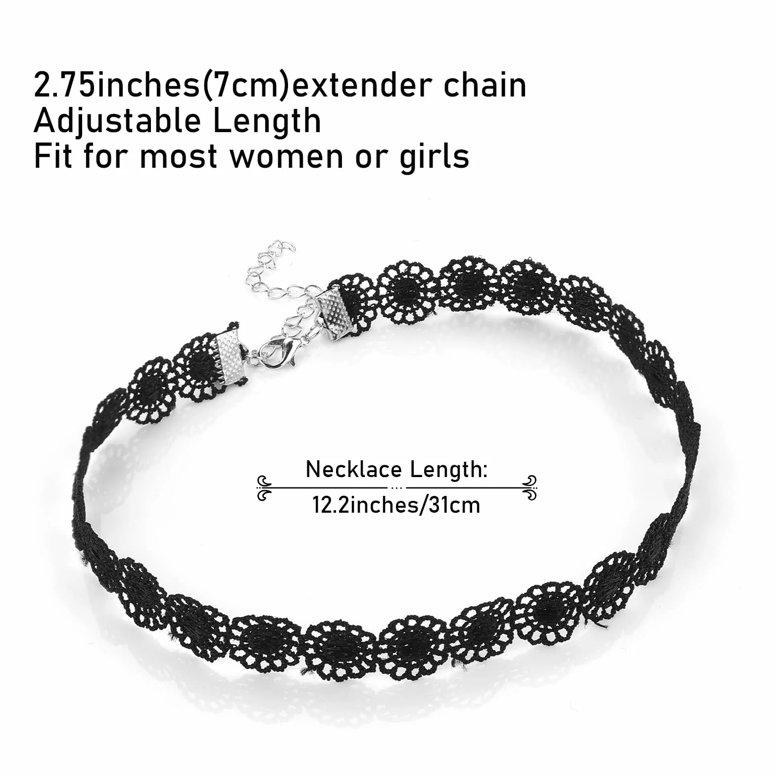 ASTER Zestaw 15 czarnych naszyjników typu choker, dla kobiet, dziewcząt, gotycki kołnierz, koronka, Halloween, Boże Narodzenie
