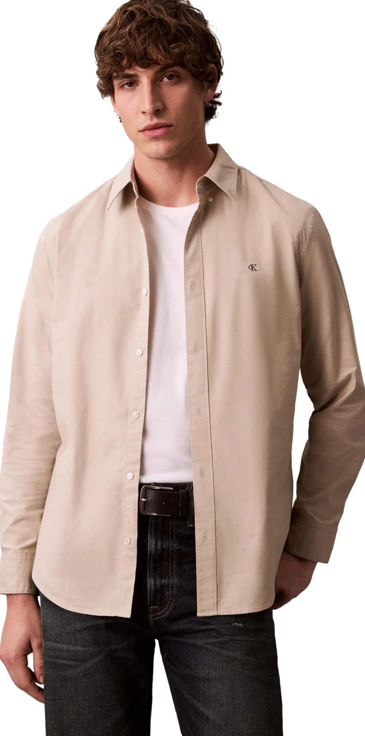 Calvin Klein Męska klasyczna koszula LS Solid Oxford LV140EM125 Inne koszule, brązowa (starożytny marmur), L, Brązowy (starożytny marmur), L