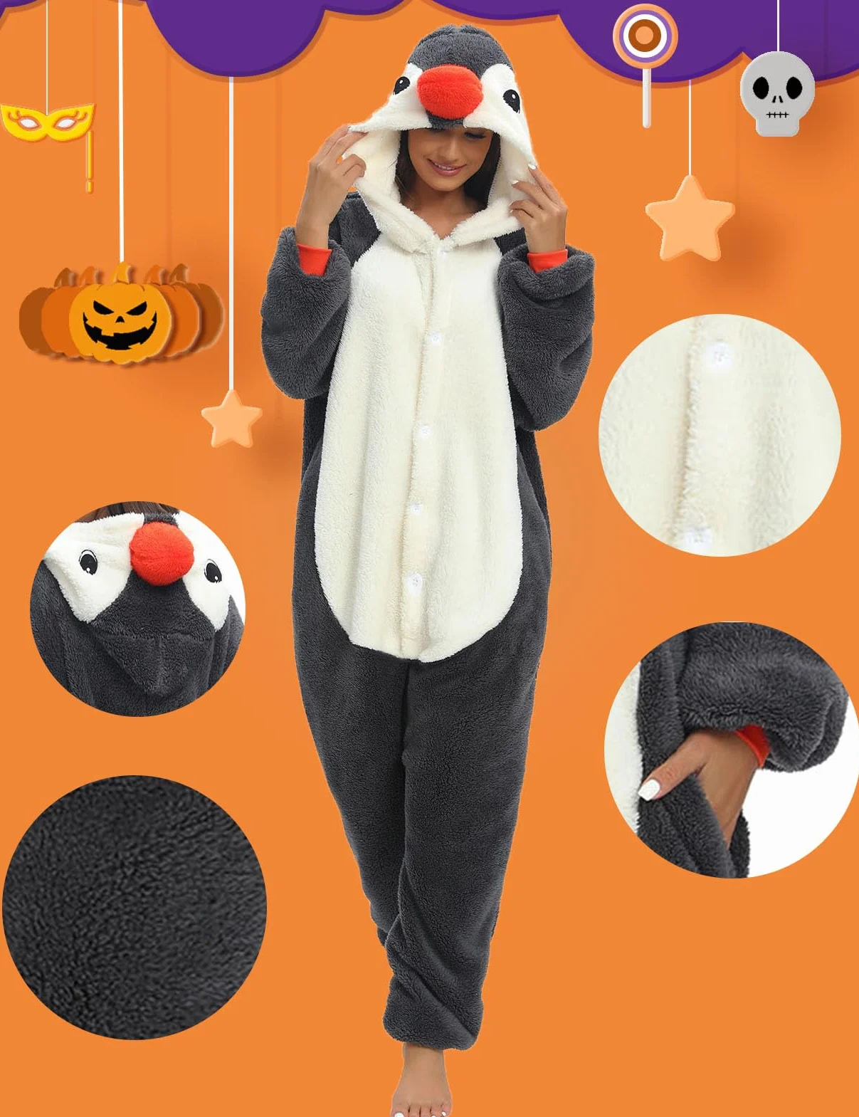 Xinlong Panda kombinezon damski, zwierzęcy, oversize, przytulny, męski, długi z kapturem, unisex, zwierzęce, bielizna nocna, zimowa, pluszowy kombinezon, styl 4, XXL