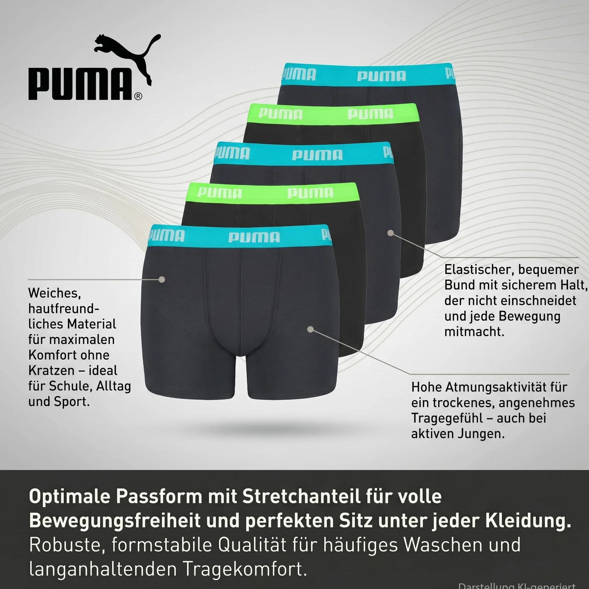 PUMA Bokserki chłopięce (5 sztuk), Atrament indyjski/turkus, 170-176
