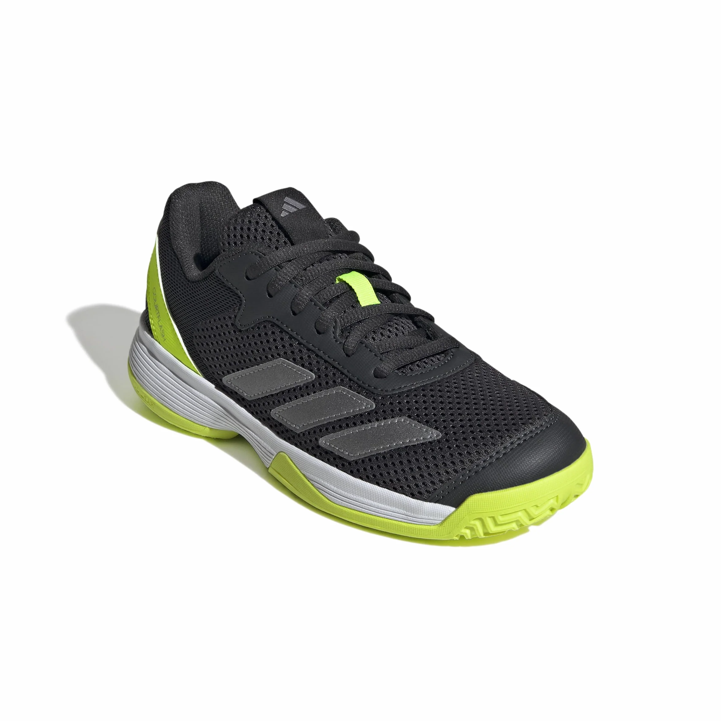 adidas Uniseks - dzieci Courtflash Kids Tennis Shoes, Carbon/Iron Metallic/Lucid Lemon, 34 EU