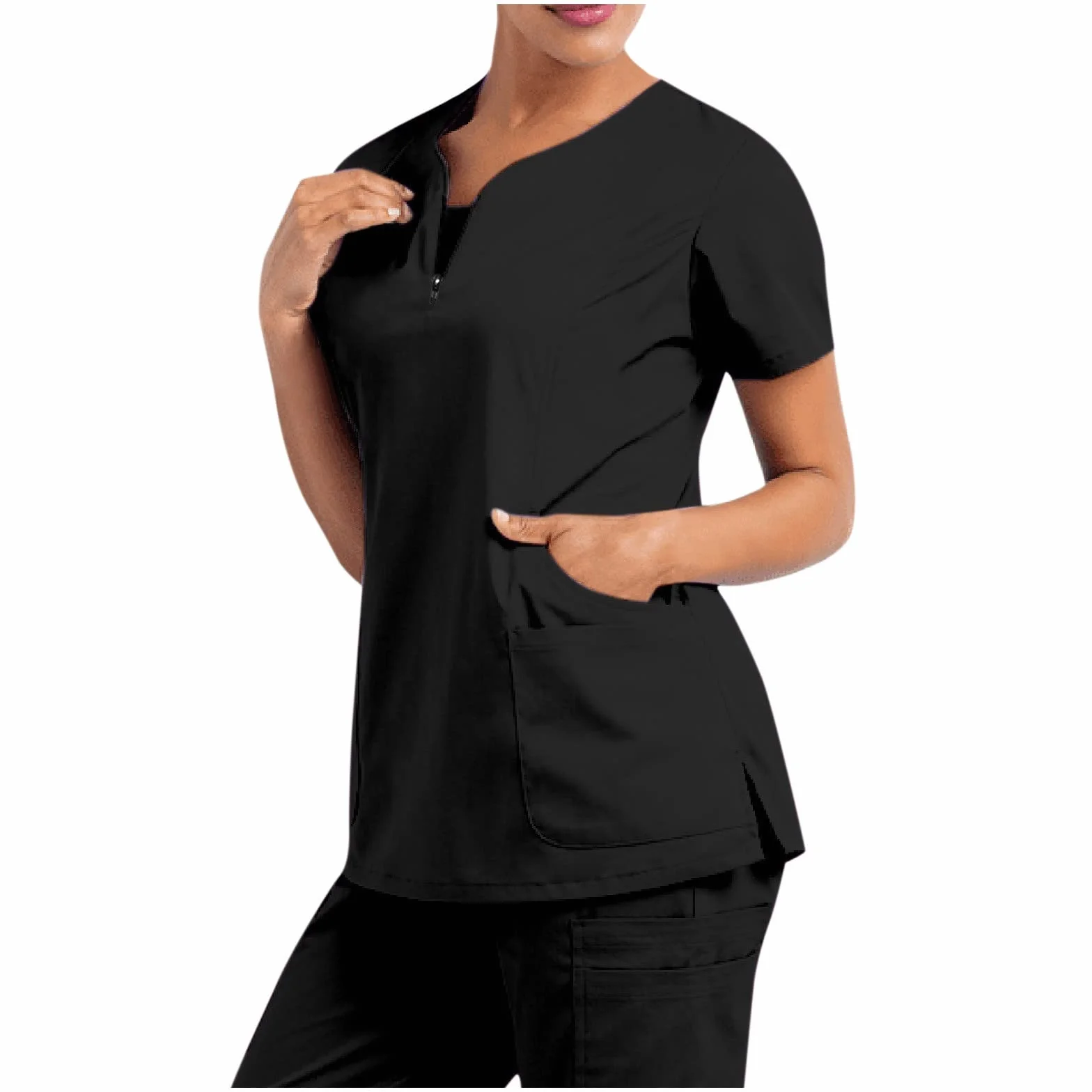 Scrubs mundury dla kobiet UK medyczne mundury scrubs damskie dekolt w serek krótki rękaw pielęgniarka peeling topy dla pielęgniarek jednolity mundur