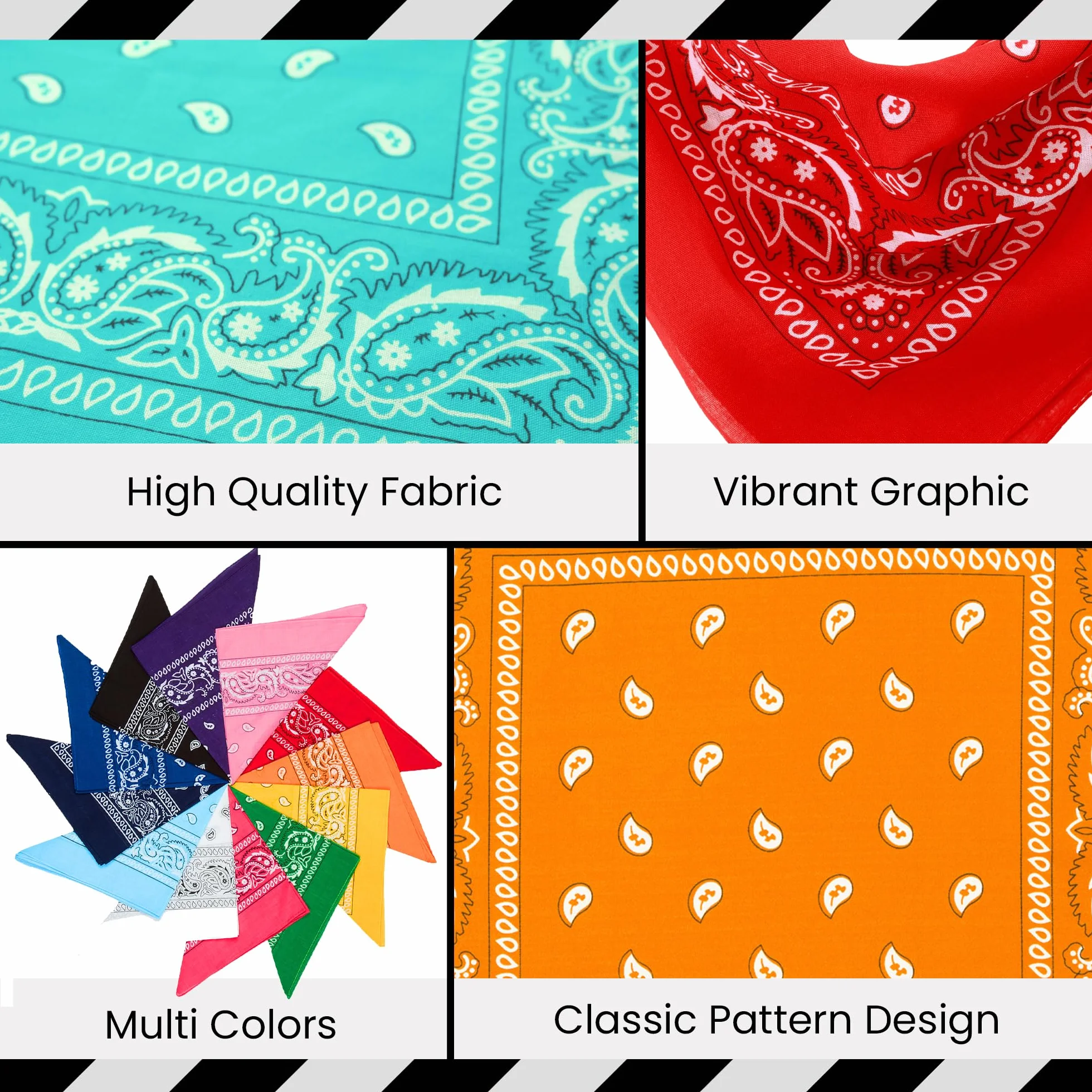 12 Mieszanych Kolorów Bandana Wielofunkcyjna - Nakrycie Głowy, Chustka na Szyję, Kolarska, Kowbojska - Paisley Komin na Głowę - Męska, Piracka, Wielopak Różne Wzory