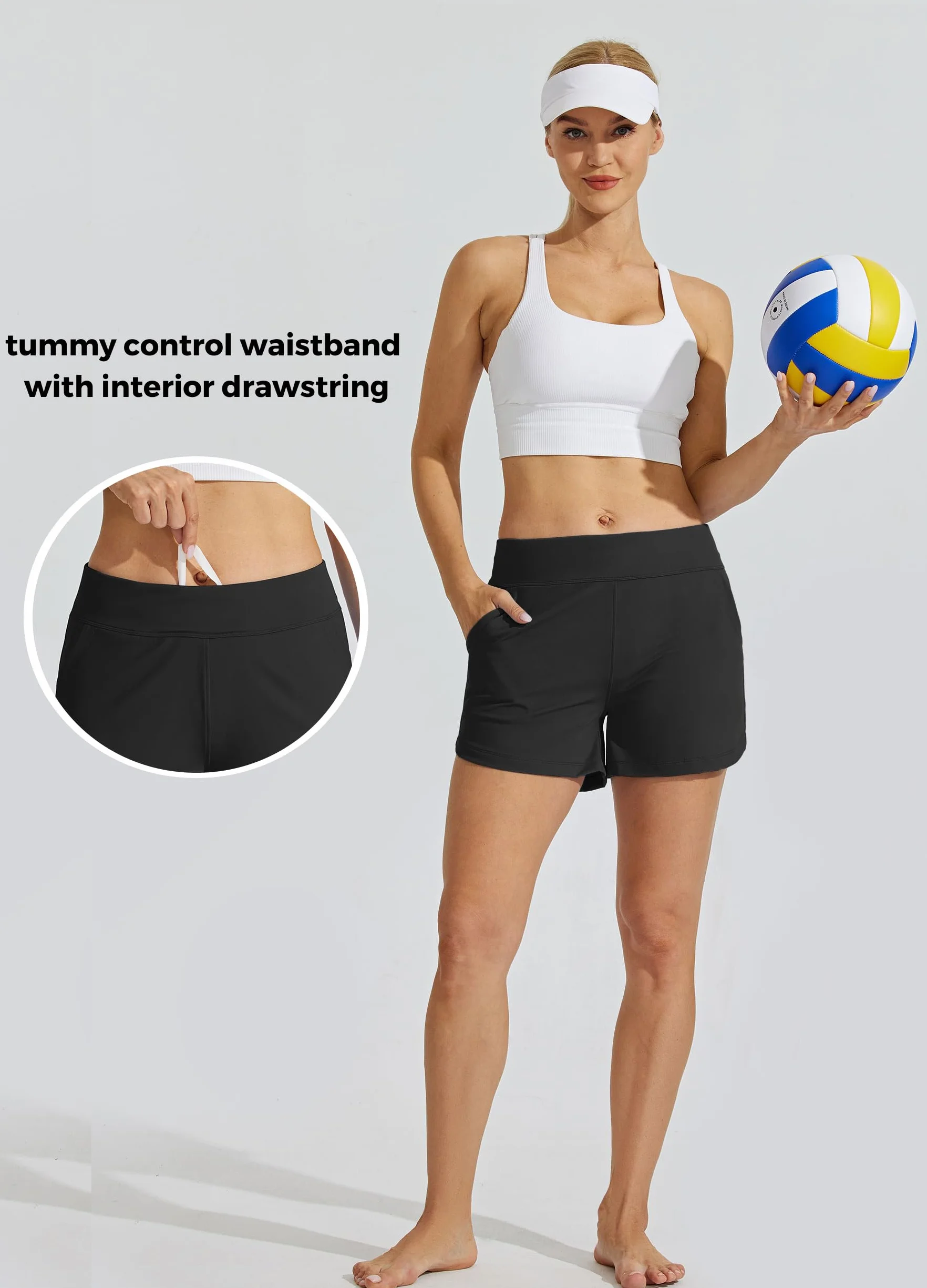 WILLIT Damskie szorty kąpielowe, kąpielówki, kąpielówki, kąpielówki, Tummy Control, szorty plażowe, 3,5 cala, z podszewką