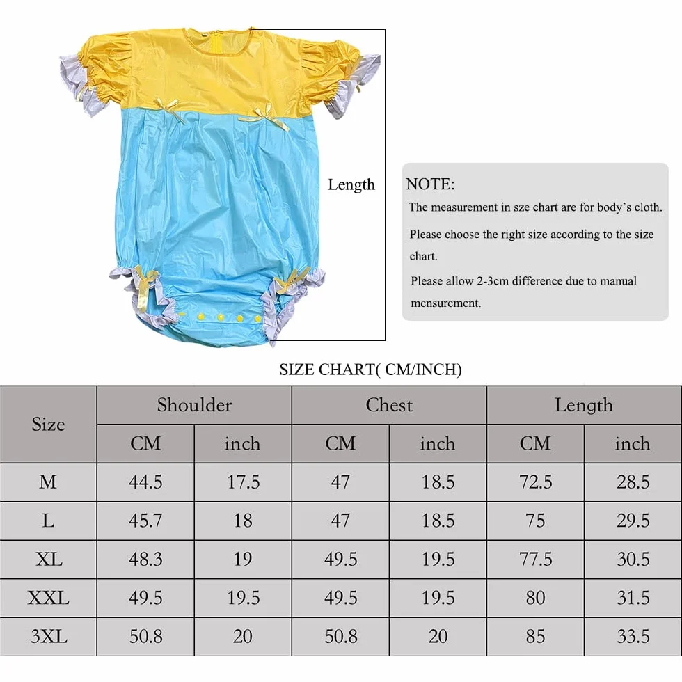 Dwukolorowy patchworkowy uroczy krótki rękaw TPU ABDL Onesie Pieluchy dla niemowląt Miłośnik (ABDL) guzik Krocze Romper Body Plastikowe Onesie