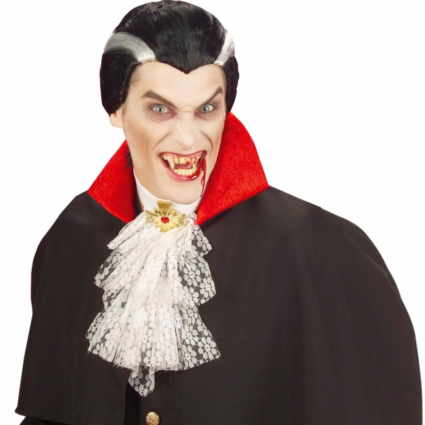 COM-FOUR® 5-czesciowy zestaw do makijazu na Halloween - akcesoria do kostiumu wampira z zebami wampira, sztuczna krwia, gabka, koralikami samoprzylepnymi i paleta do makijazu