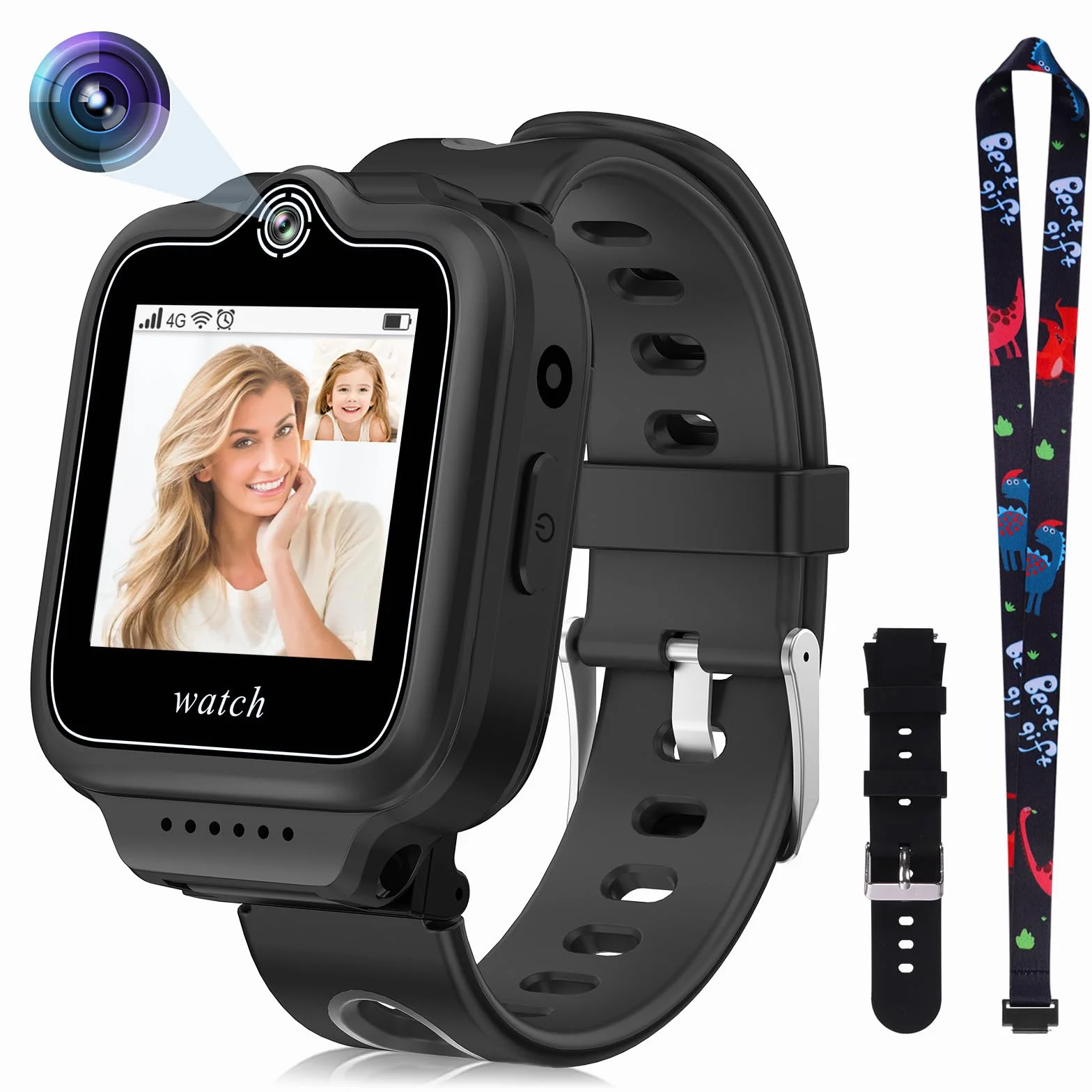 ele ELEOPTION 4G GPS dziecięcy smartwatch z telefonem, wodoszczelny, Smart Watch dla chłopców i dziewczynek, 2-drożne połączenia, rozmowy głosowe i wideo, aparat, SOS, odtwarzacz muzyczny i wideo,