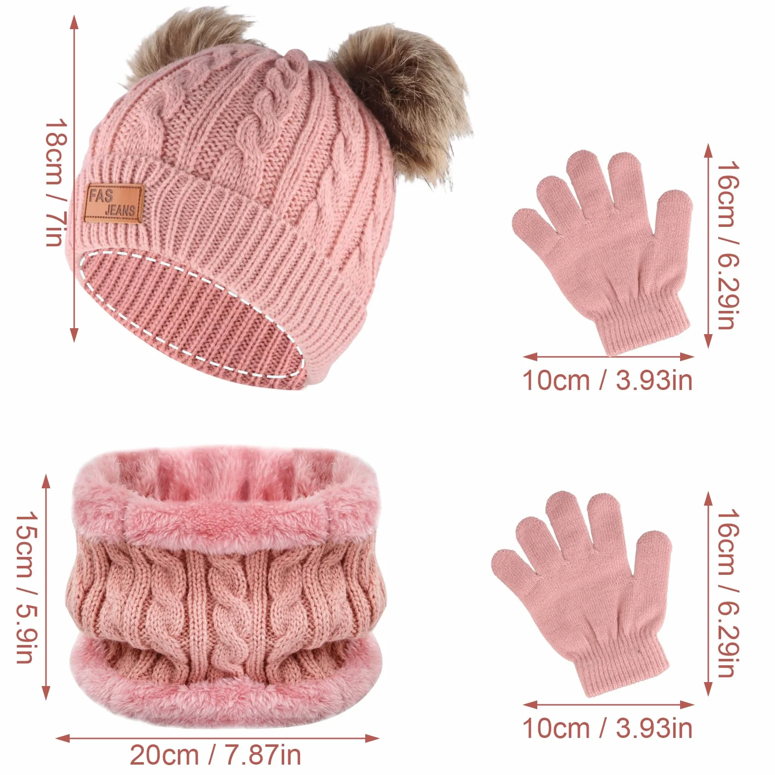 volumoon Zestaw 3 czapek, szalików, rękawiczek dla dzieci, czapka beanie, okrągły szal z polarową podszewką, zestaw ciepły, zimowy zestaw dzianin, czapka szalik i rękawiczki dla chłopców, dziewcząt w