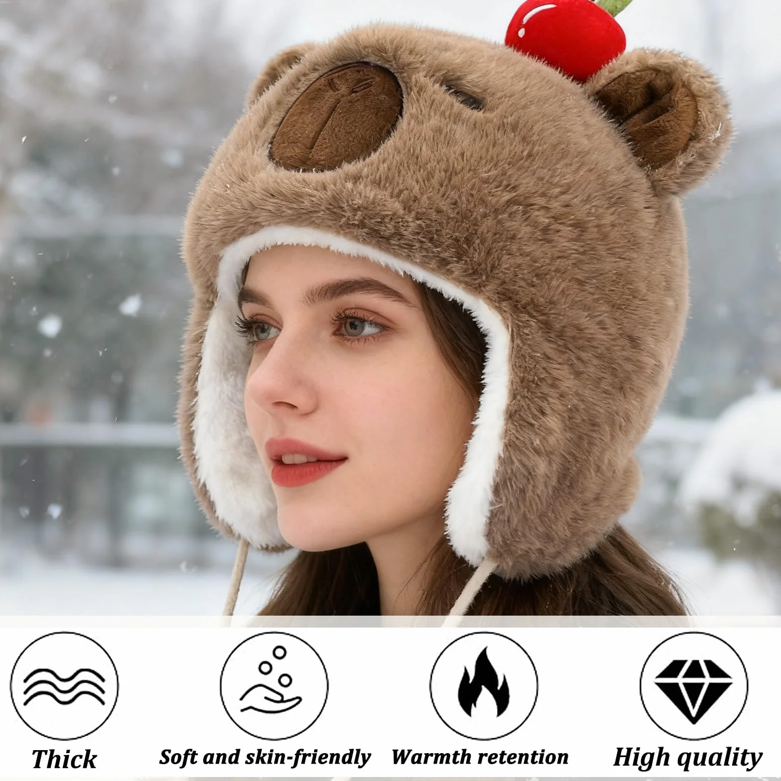 Rosyjska czapka, czapka zimowa typu chapka dla kobiet, Ushanka Pluszowa czapka Capybara, czapka ukryta w uszach, urocza czapka trapera, zimowa czapka z ochraniaczami na uszy na zimną pogodę