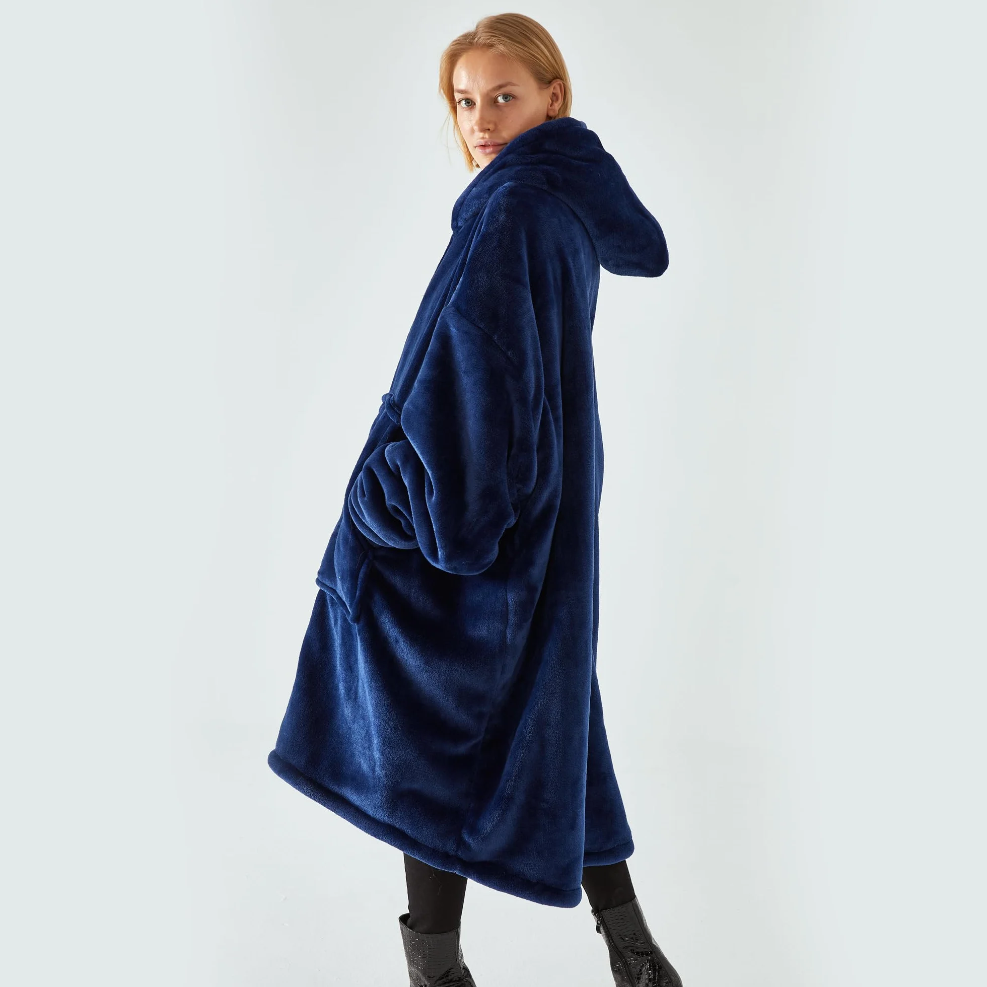 Pahajim Bluza z kapturem, koc z rękawami, przenośny koc z kapturem, oversize, z zamkiem błyskawicznym, ciepły, miękki, flanelowy, dla nastolatków, mężczyzn i kobiet, 90 x 130 cm