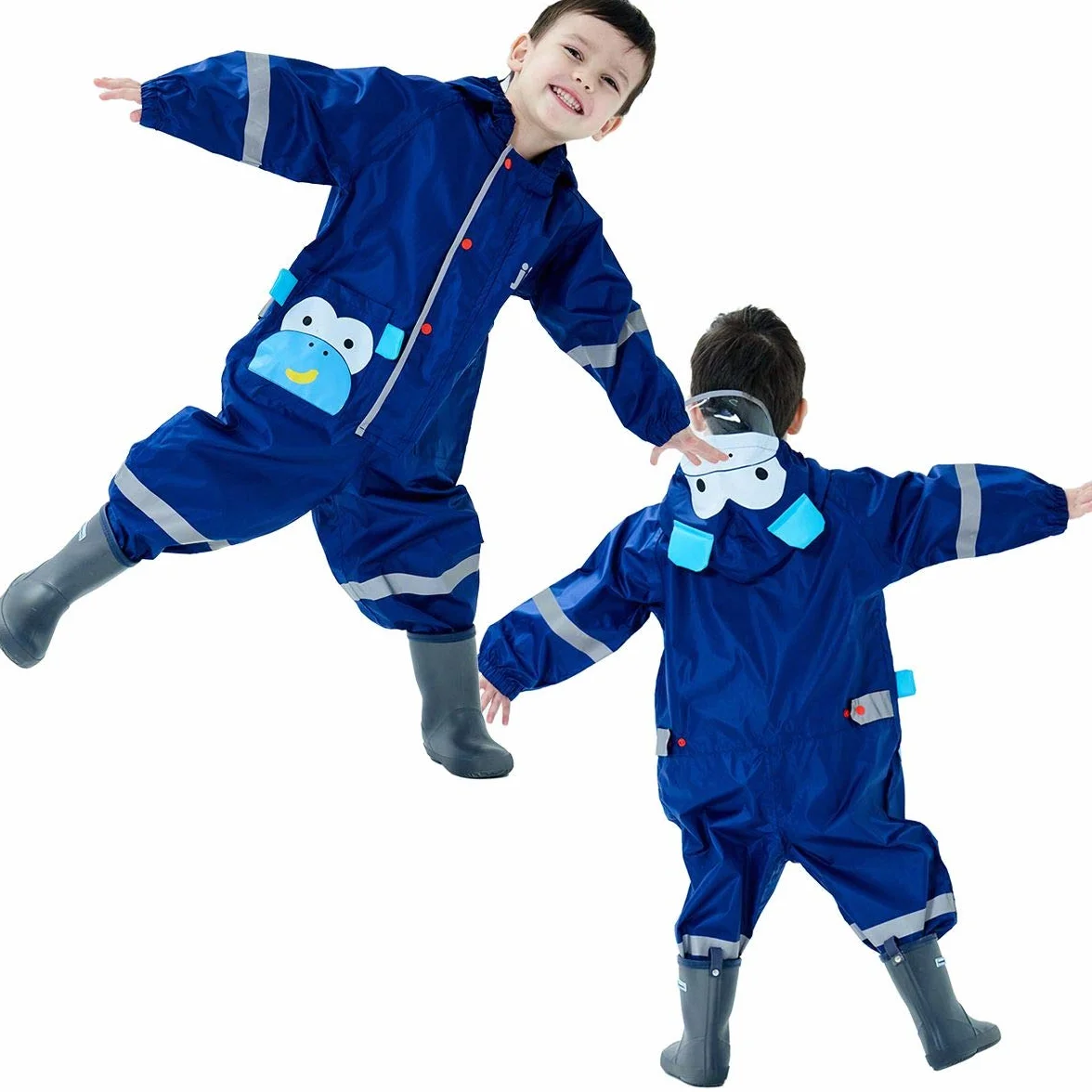 Puddle kombinezon dziecięcy wodoodporny garnitur chłopcy dziewczęta wszystko w jednym kombinezon przeciwdeszczowy z kapturem lekki wzór zwierzęcy jednoczęściowy odzież przeciwdeszczowa dla