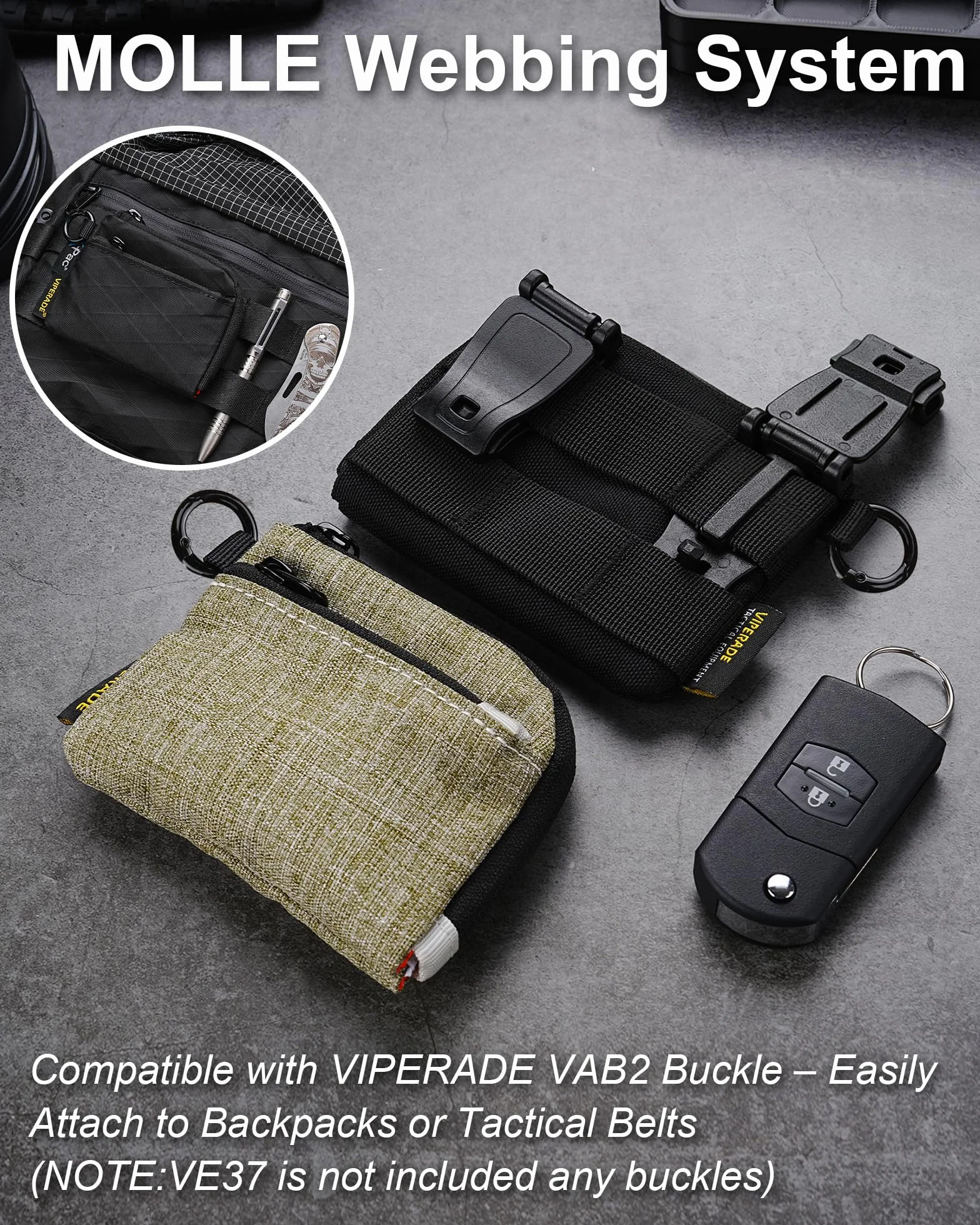 VIPERADE VE37 etui na klucze, małe etui na klucze, męski, mini portfel męski z kółkiem na klucze, portmonetka z zamkiem błyskawicznym, minimalistyczna torebka EDC do noszenia na co dzień i na zewnątrz