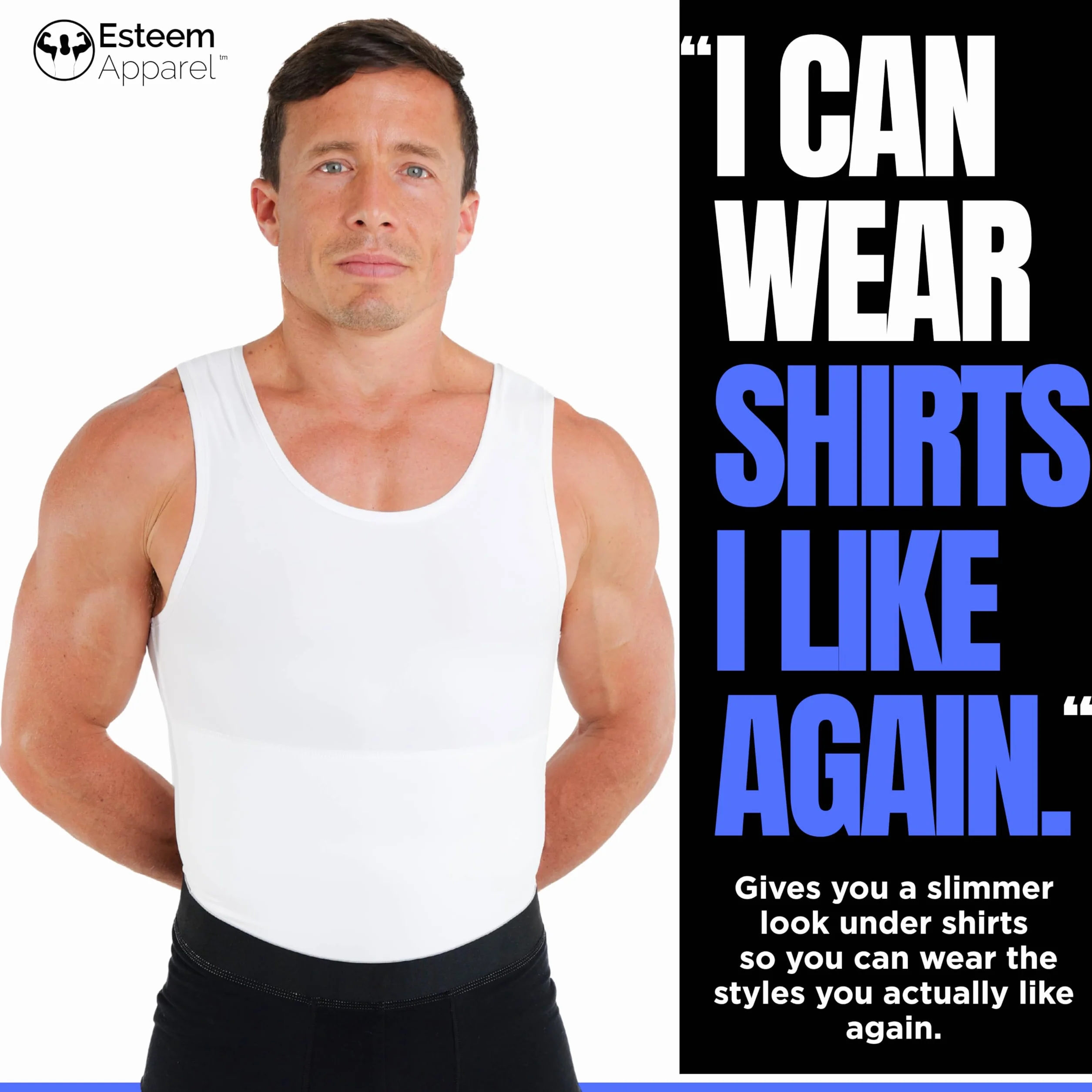 Esteem Apparel Max męska koszula kompresyjna do modelowania klatki piersiowej i ciała, wyszczuplająca bielizna modelująca, podkoszulek dla mężczyzn