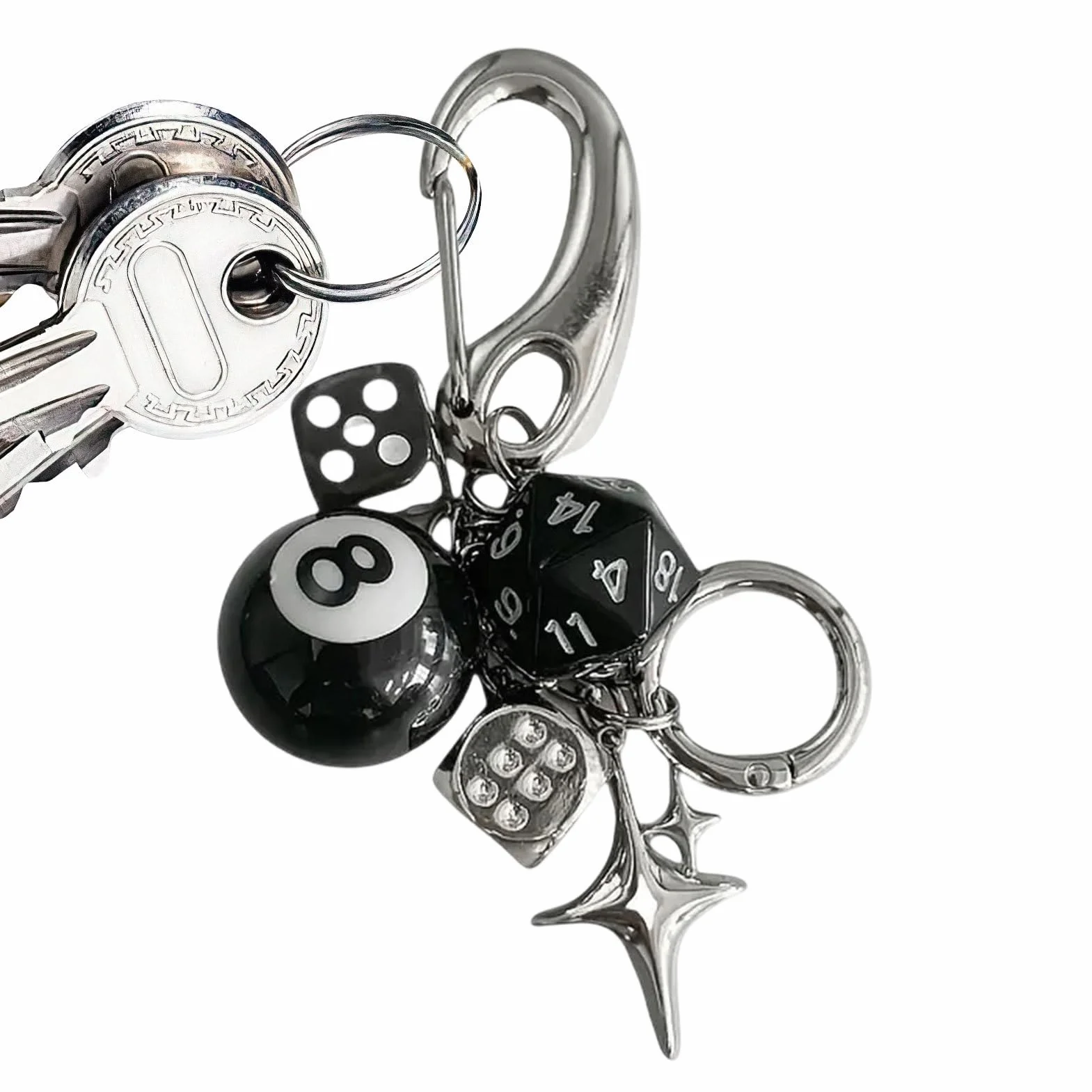 Dice Bag Charm, Cute Retro Pendant, Metal Dice Design with Multipurpose Keyrings Accessories and Fashion Ornaments, (1 Piece, Silver), Perfect for Personalizing Backpacks, Purses