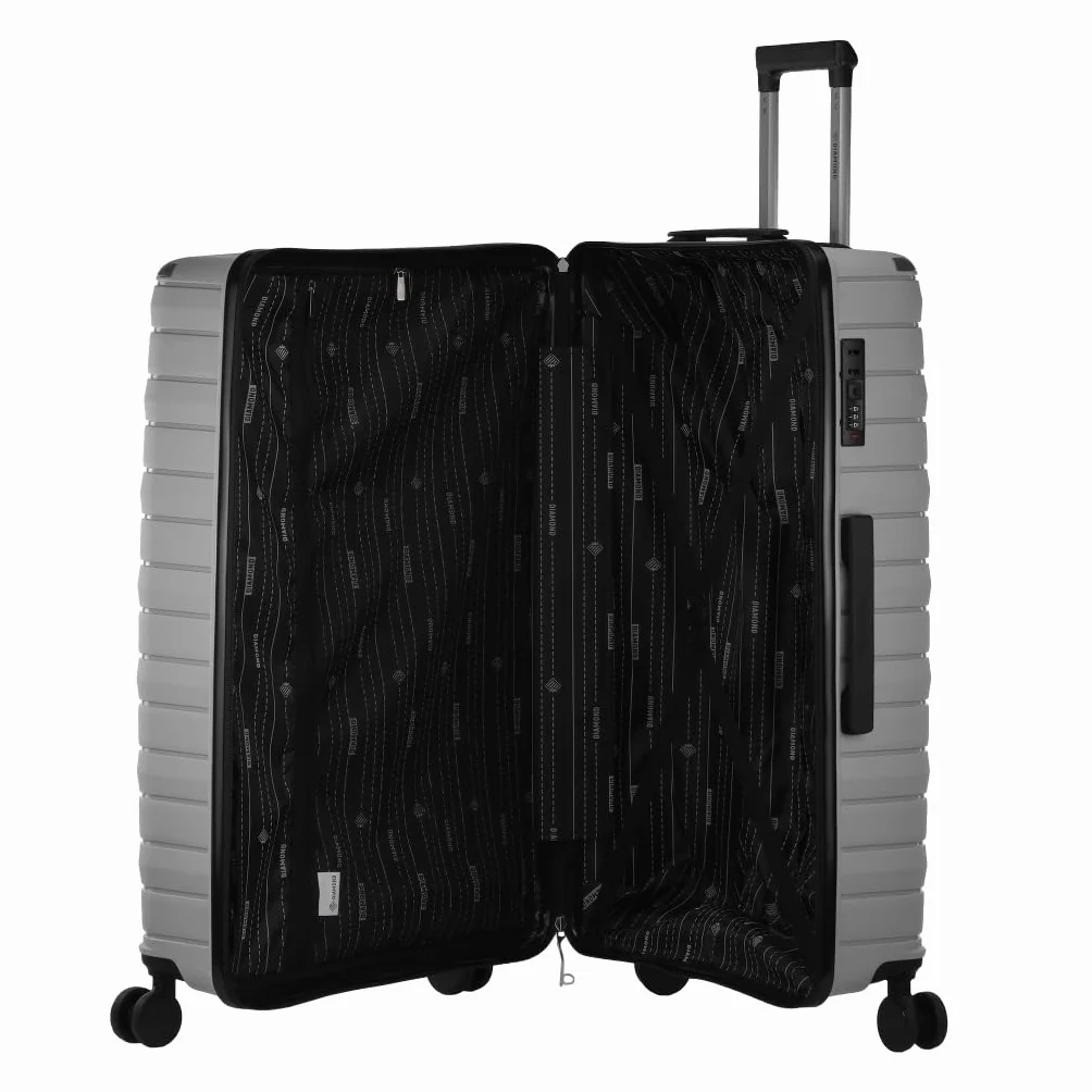 DIAMOND Walizka Podróżna Duża XL, Srebrna, Polipropylen, Podwójne Kółka 360°, Zamek Szyfrowy, Lekka i Odporna na Uderzenia, 76x51x32 cm, 4 kg