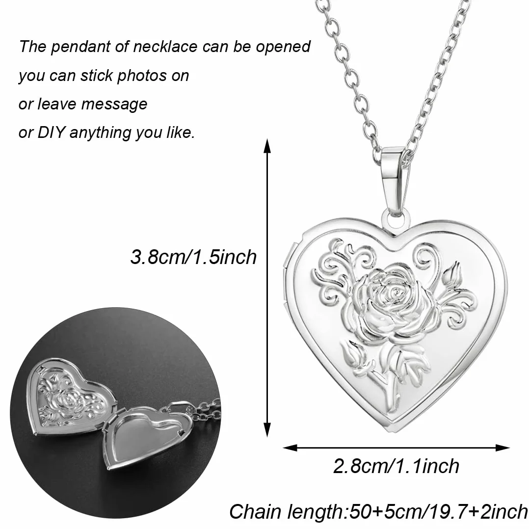 2 sztuki Love Heart Locket naszyjnik trzymający zdjęcia stal nierdzewna w kształcie serca wisiorek naszyjnik pamięć zdjęcie wisiorek naszyjnik dla kobiet dziewczyn - styl 4 srebrny