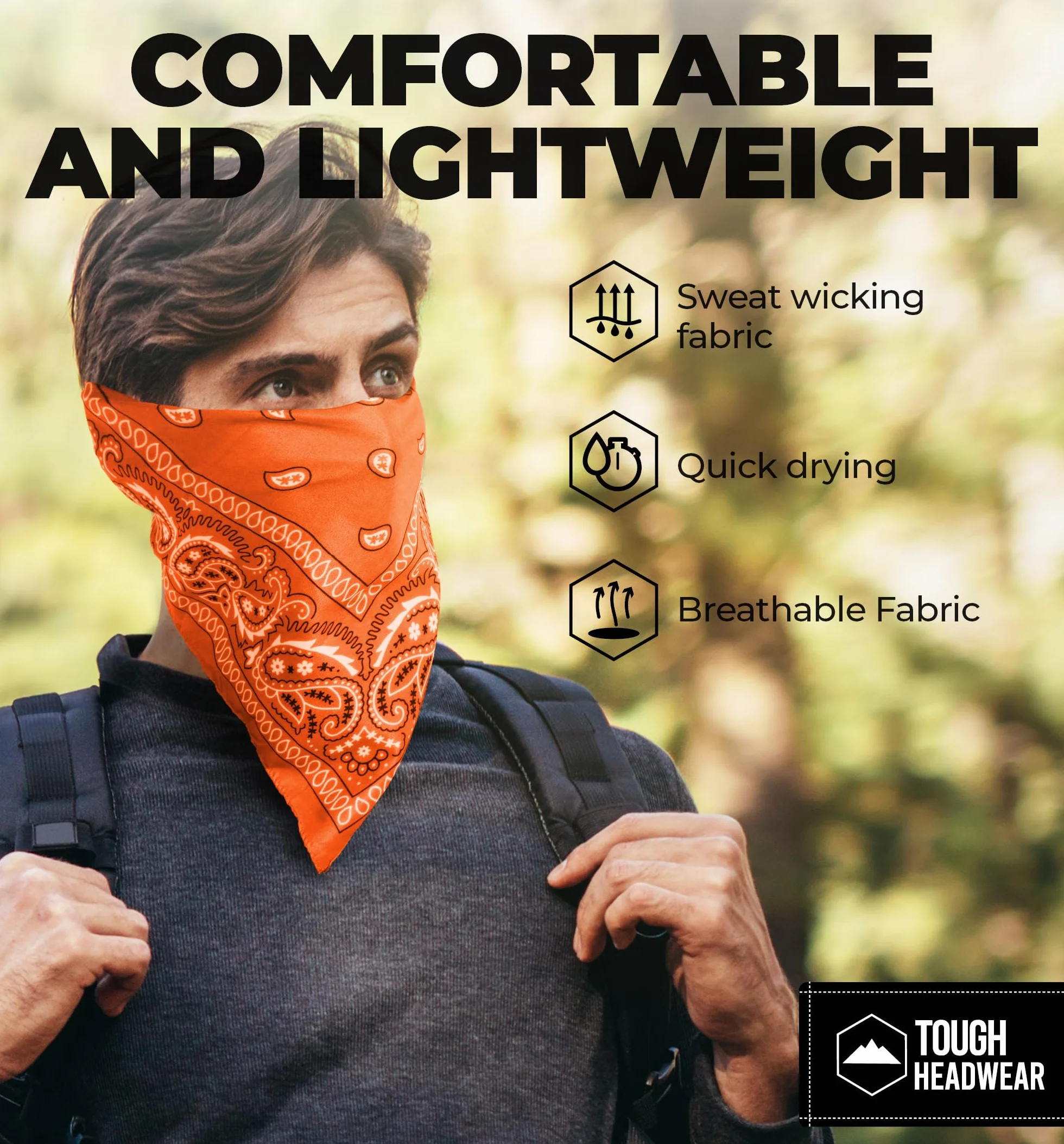Tough Headwear Duża bandana opaska na głowę - chustka bandany dla mężczyzn i kobiet - Paisley Bandana Pack - szalik kowbojski