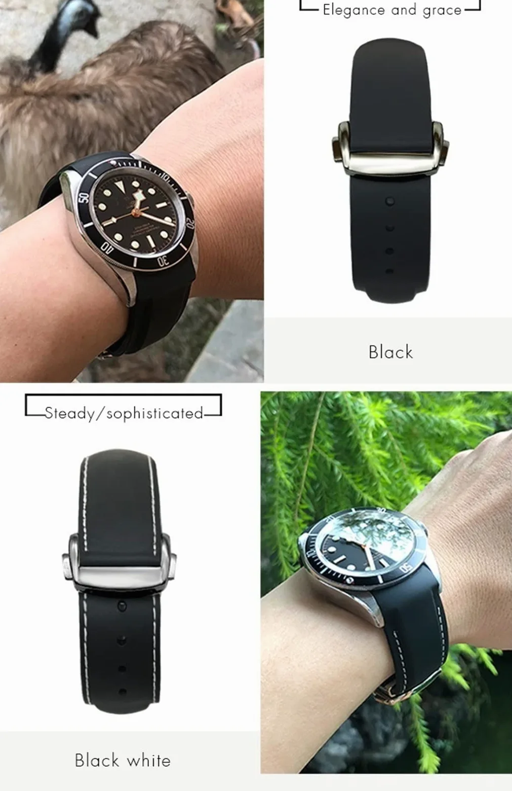 EPANO 20 mm, 22 mm, gumowy pasek do zegarka ze składaną klamrą, czarny, niebieski, czerwony, paski do zegarków Tudor, czarna zatoka dla mężczyzn, bransoletka