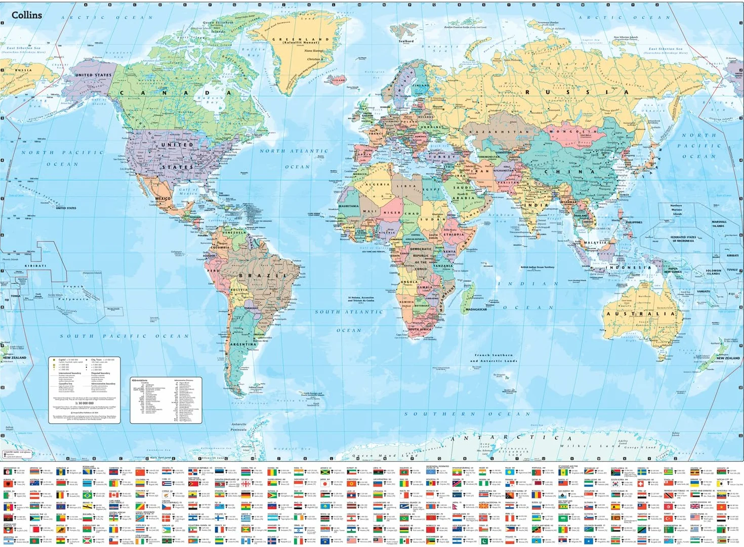 Collins Large World Wall Paper Map (70 x 91.5 cm): Paper map with flags, perfect for classroom, office and home