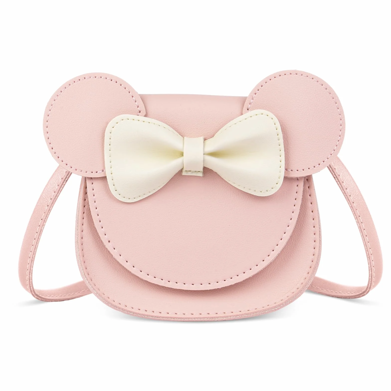 Ainiv Dziewczęca torebka typu crossbody z kokardą, mała torebka na ramię z kokardą w kształcie uszu myszy, torebka typu crossbody z poliuretanu z regulowanym paskiem dla dziewczynek, dzieci - różowa