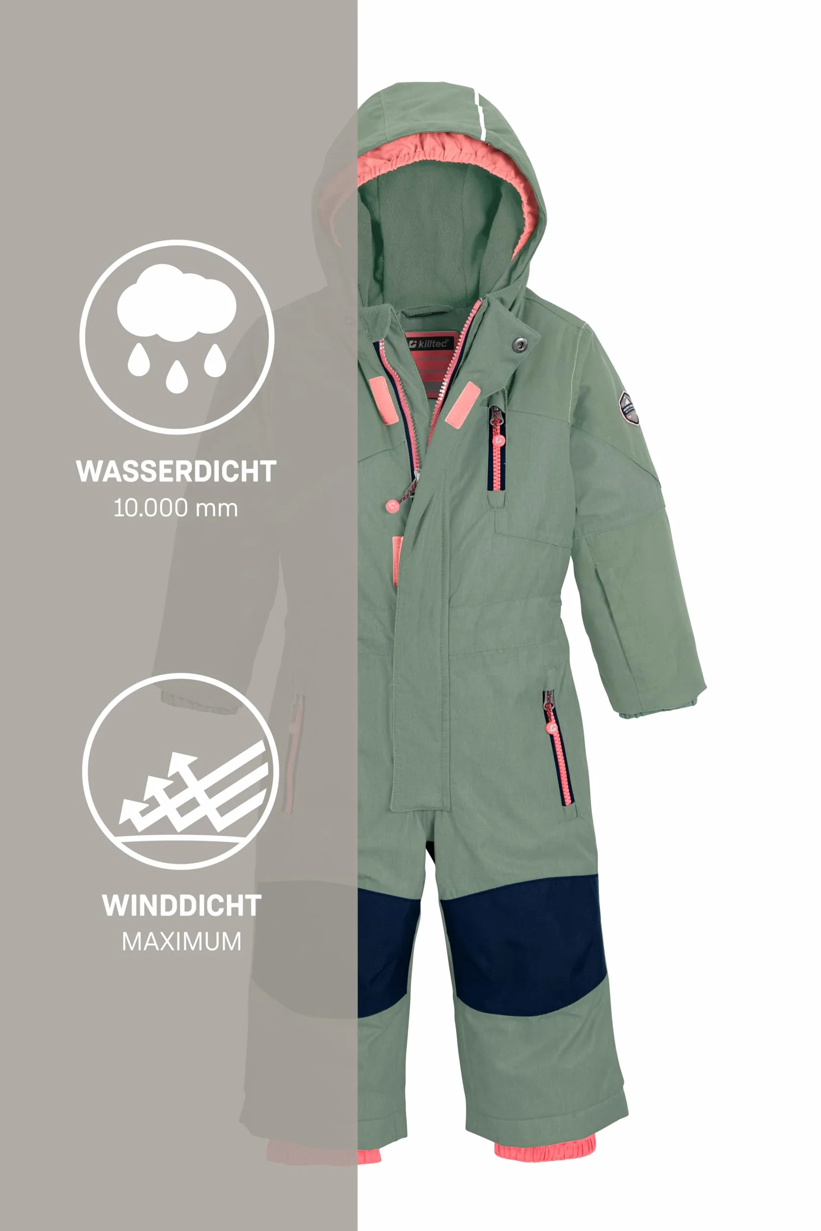 killtec dzieci Kombinezon narciarski/kombinezon narciarski z kapturem i osłoną przeciwśnieżną Kesley Mini, light teal green, 110, 34353-000