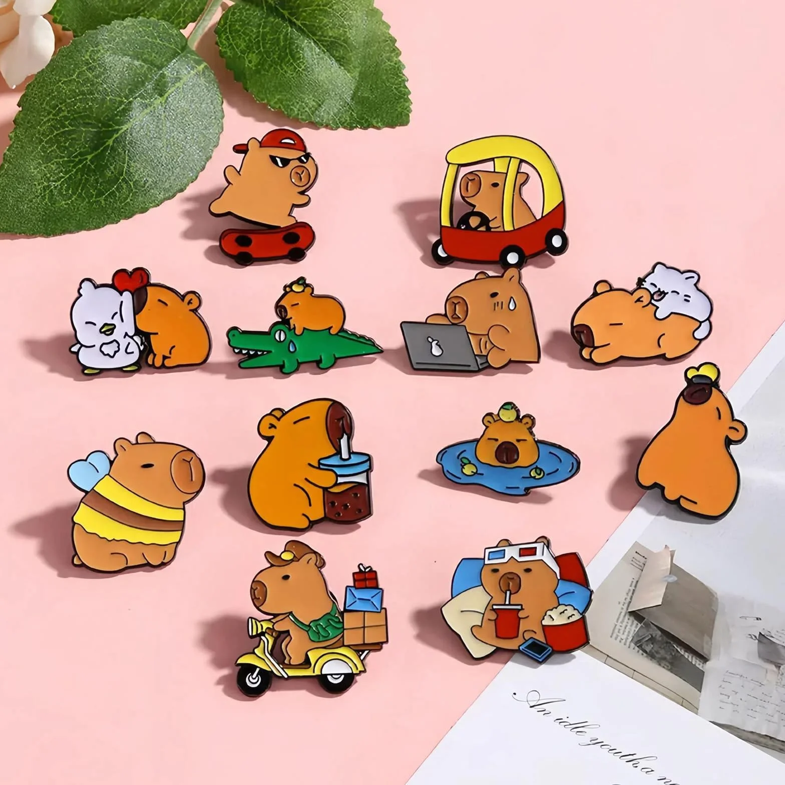 12 sztuk przypinek z motywem zwierzęcym z kreskówki, urocze emaliowane przypinki kapibara, urocza zabawna broszka z kapibarą, przypinka do plecaka, odzieży, czapek, torby, dżinsów, sukienki