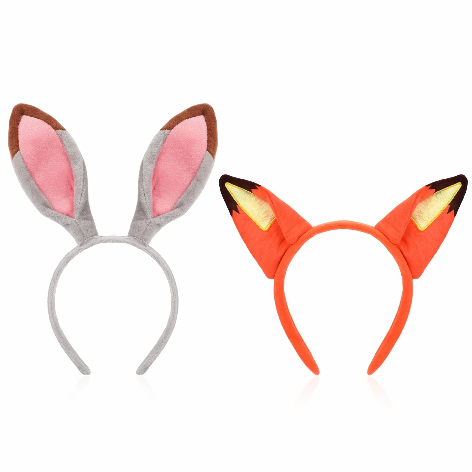 MWOOT Ears królik opaska na głowę, opaska na uszy, królik i lis, 2 sztuki karnawałowy kostium dla pary Cosplay, śliczne pluszowe uszy dla kobiet mężczyzn