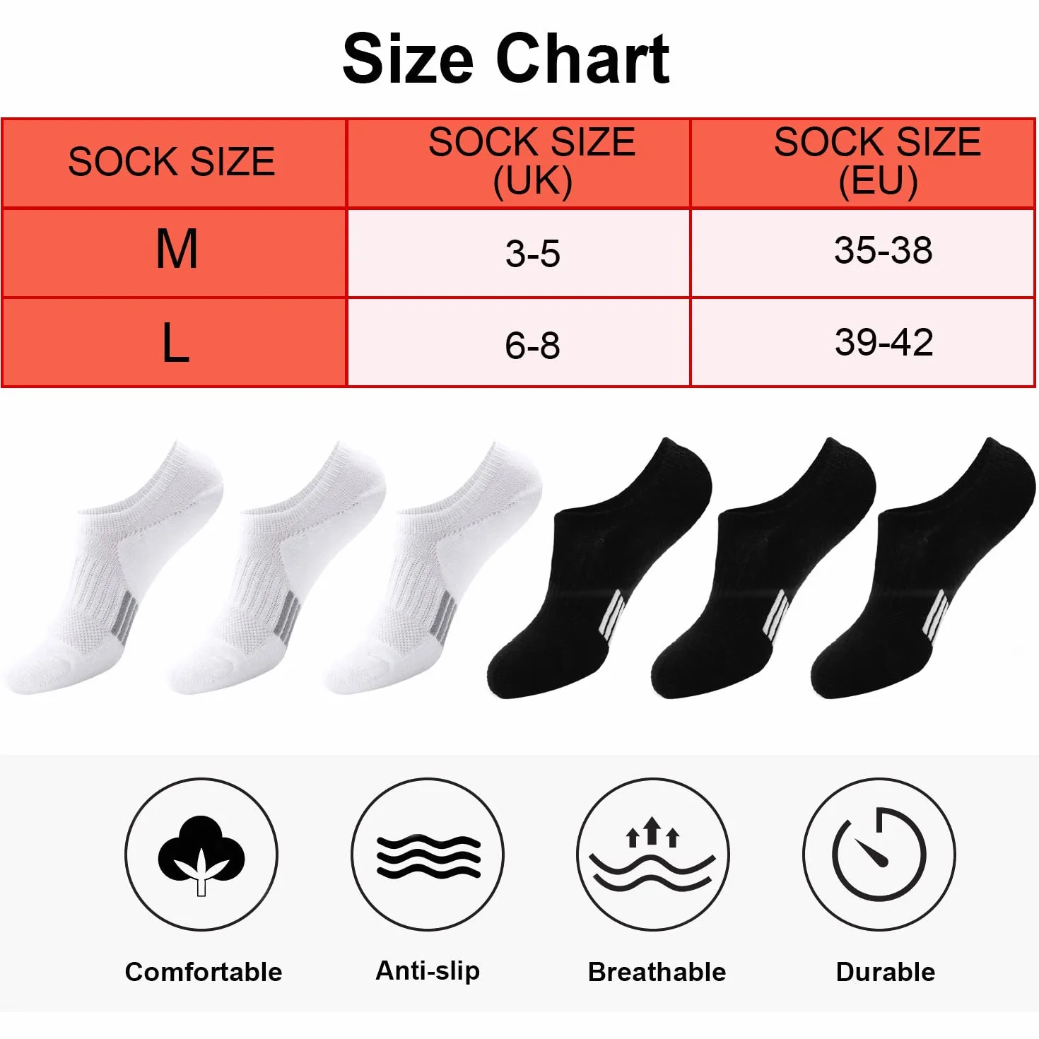Blu Ninfee skarpeta damskie do sneakersów, rozmiary 39-42, 35-38, wyściełane stopki, skarpeta do sneakersów męskie, 6 par, oddychające skarpety sportowe, antypoślizgowe, z silikonową podkładką, biały, 35-38 EU