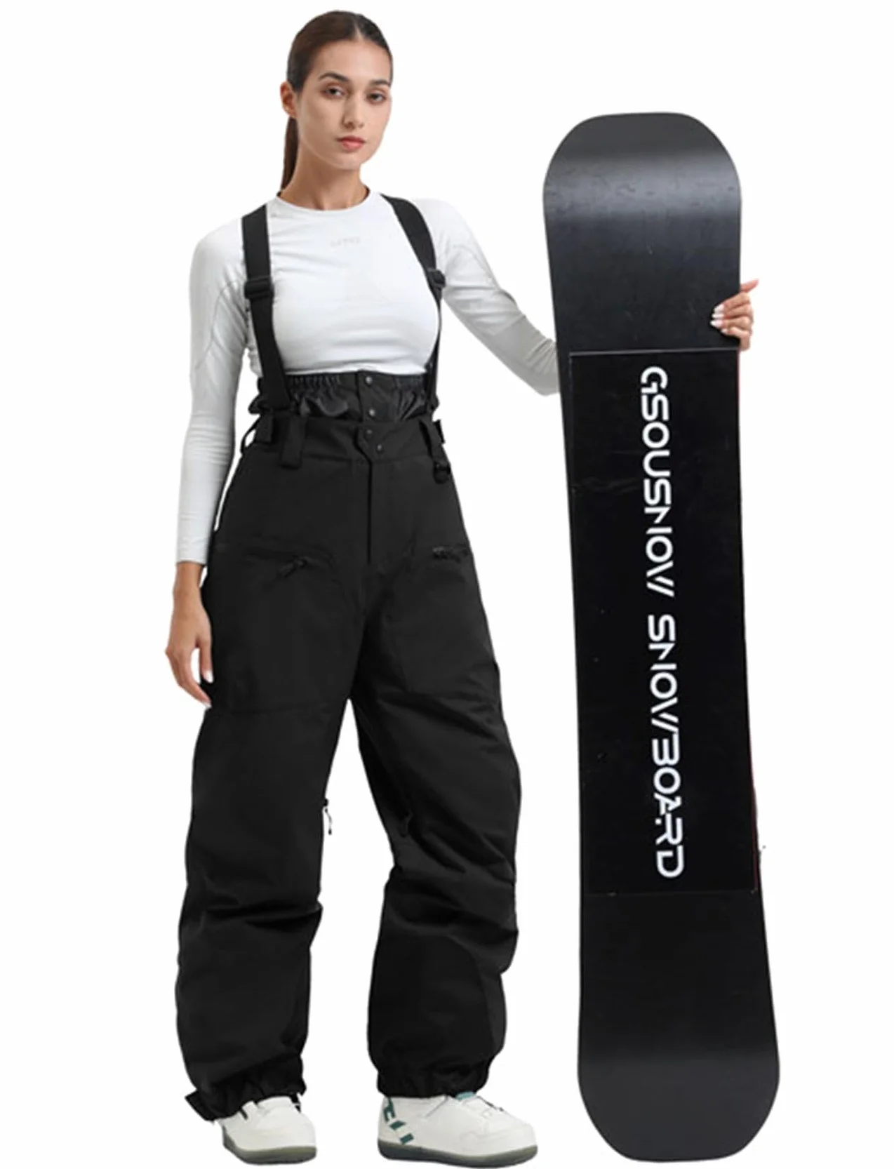 GSOU SNOW Męskie Damskie Spodnie Snowboardowe Baggy Spodnie Narciarskie z Szelkami - Wodoodporne Wiatroodporne Oddychające Ciepłe