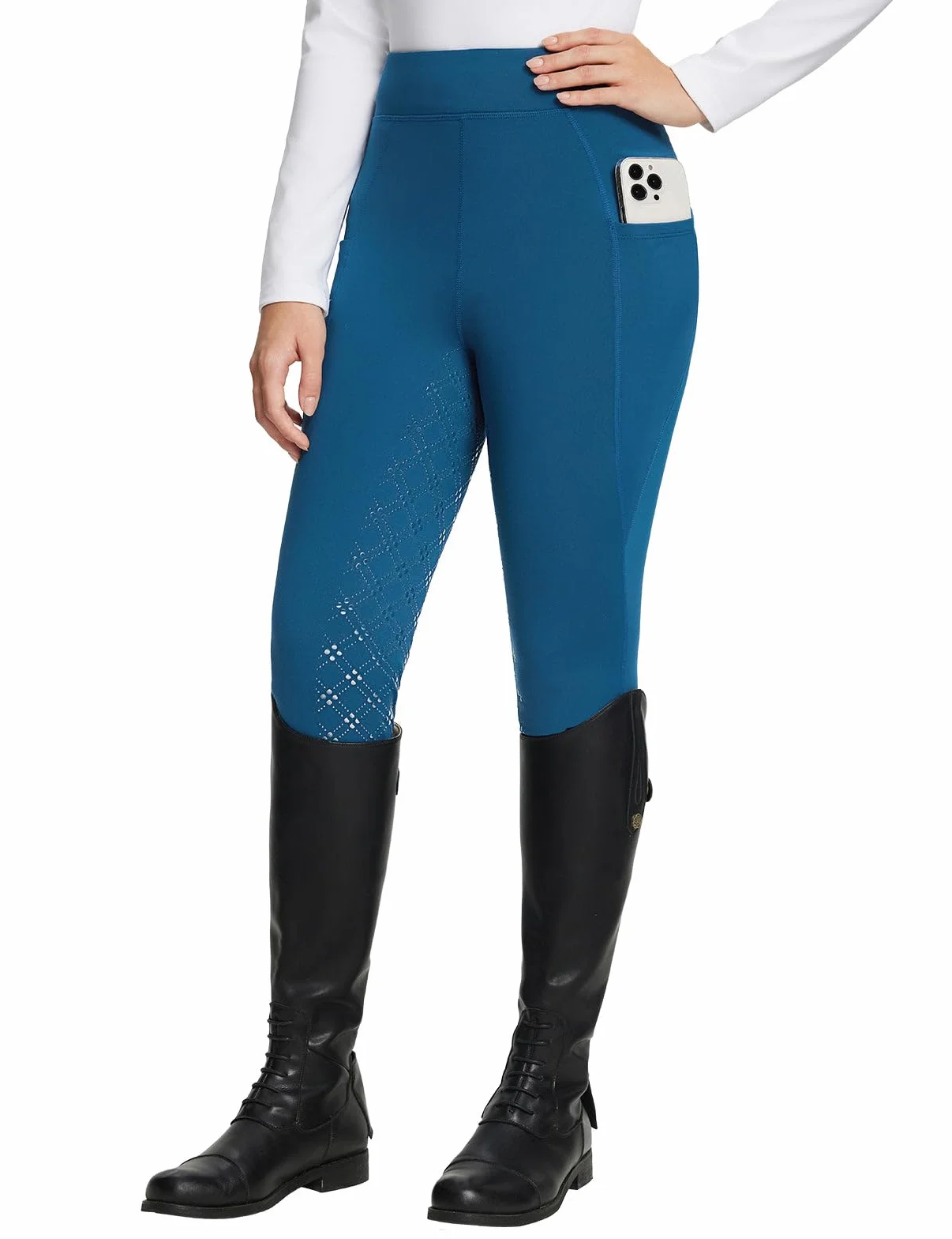 BALEAF Damskie legginsy do jazdy konnej z podszewką polarową bryczesy z pełnym siedzeniem termiczne rajstopy jeździeckie końskie legginsy z kieszeniami