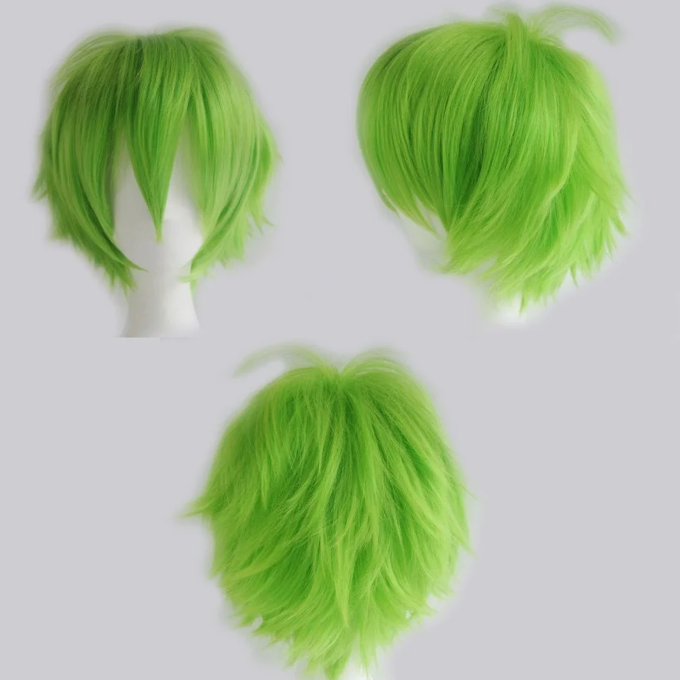30 cm Anime Cosplay Kręcone Włosy Pełne Peruki Krótka Peruka Kobiety Mężczyźni Peruka Wig Kostium Impreza Halloween Zielony