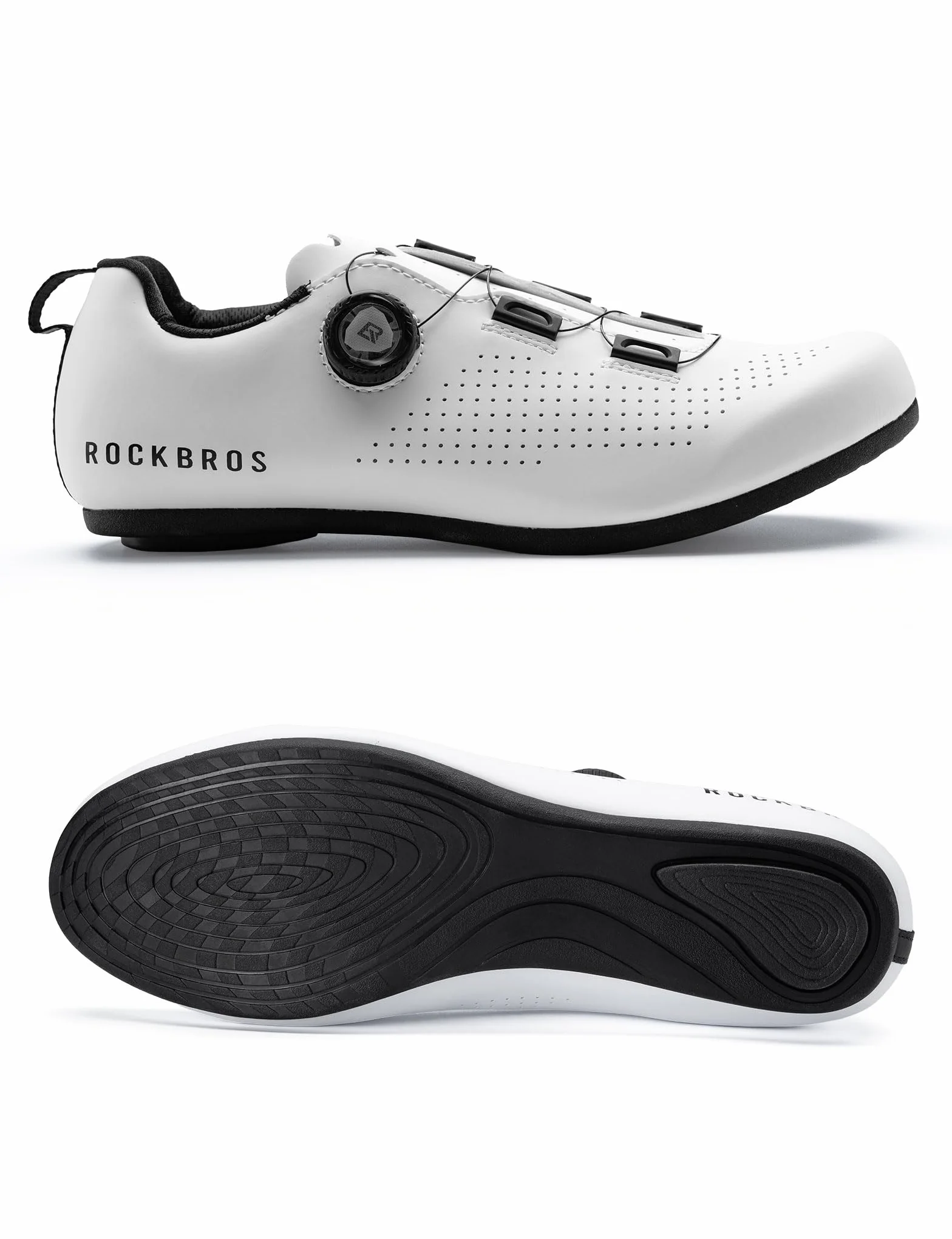 ROCKBROS Buty rowerowe dla mężczyzn i kobiet, rower szosowy, MTB, oddychające buty rowerowe z regulowaną gałką, antypoślizgowa gumowa podeszwa, unisex, MTB, buty do jazdy na rowerze halowym, białe, 3