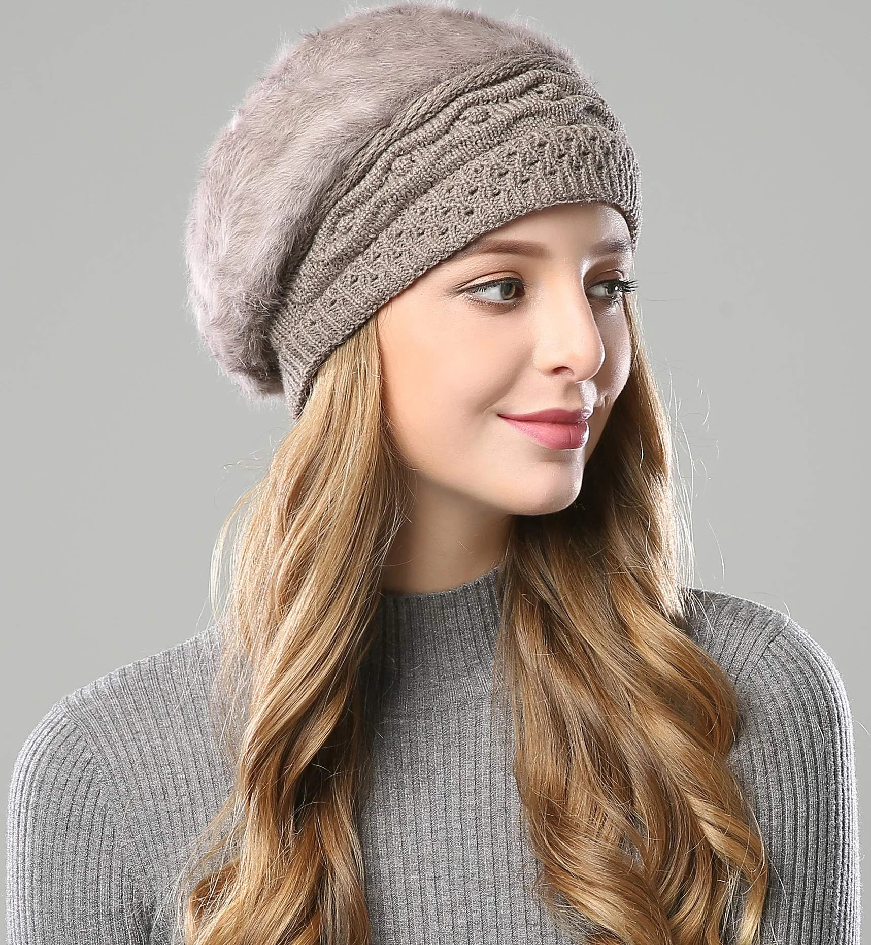 Superora Czapka beanie dla kobiet dwuwarstwowa polarowa linia zimowe czapki z dzianiny żeberet czapka francuska czapka vintage dzianinowa pleciona szydełkowa elegancka lekka vintage ładna klasyczna